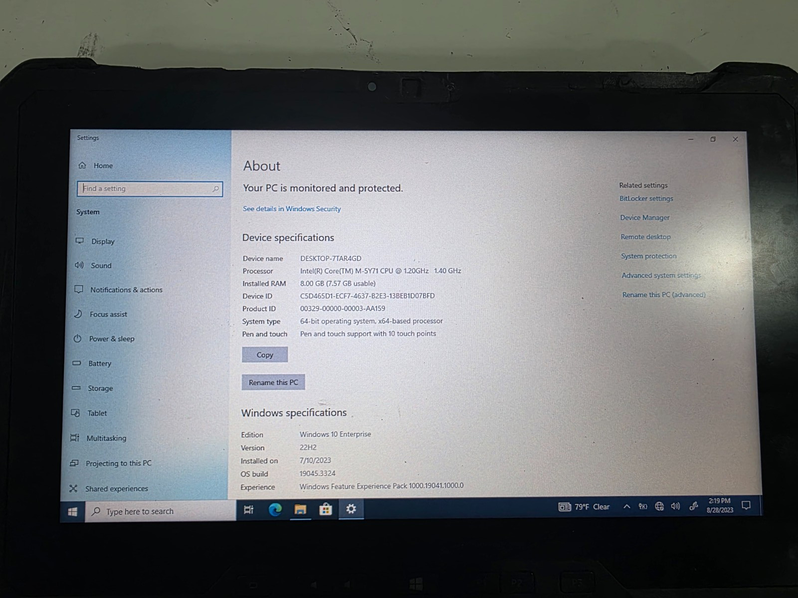 Dell Latitude 12 Rugged Tablet 7202 Intel Core M-5Y71 CPU 8GB 128GB M.2 Win10 En