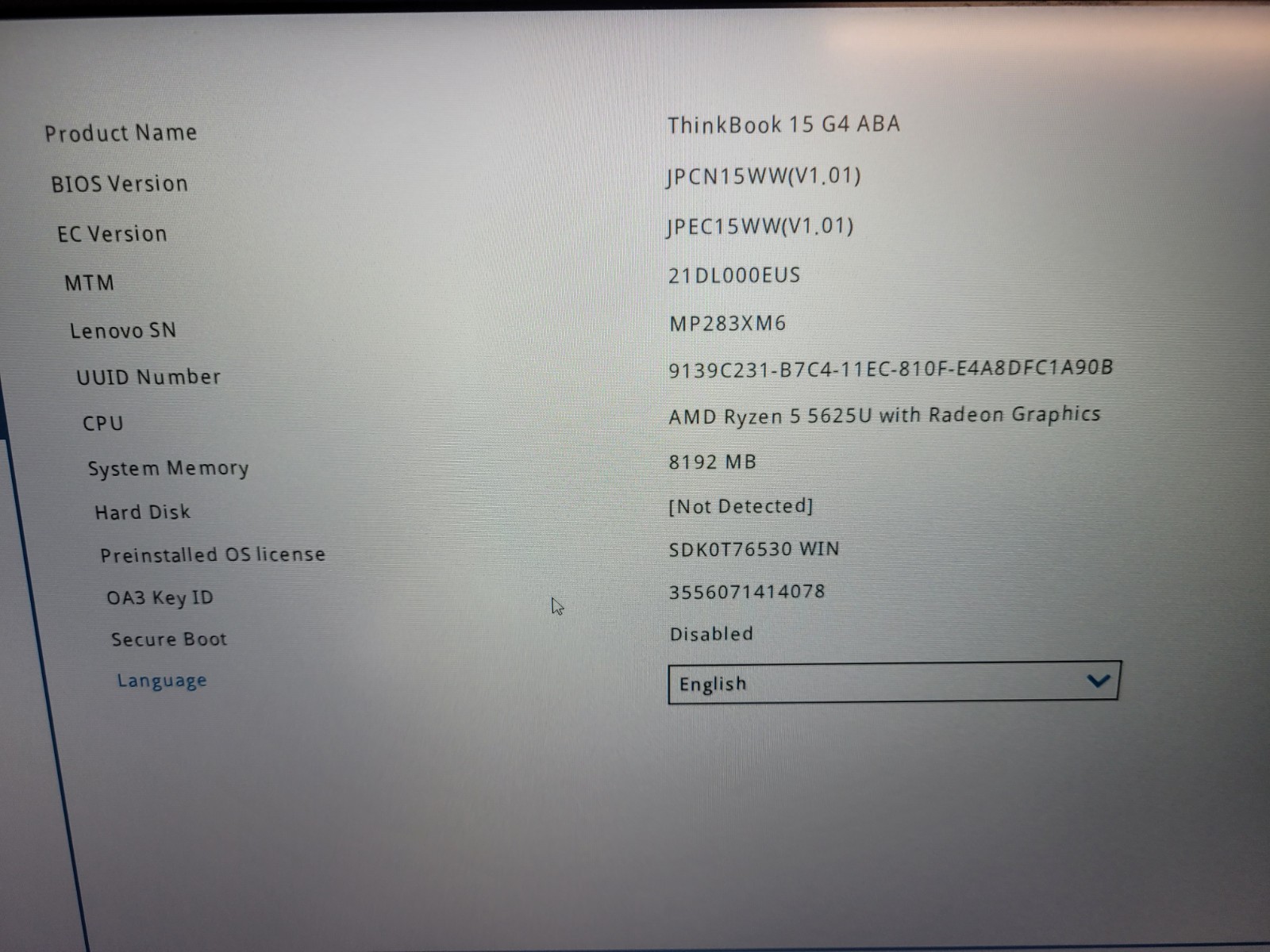 ThinkBook 15 G4 ABA,AMD Ryzen 5 5625U,8GB Ram,No Drive No OS