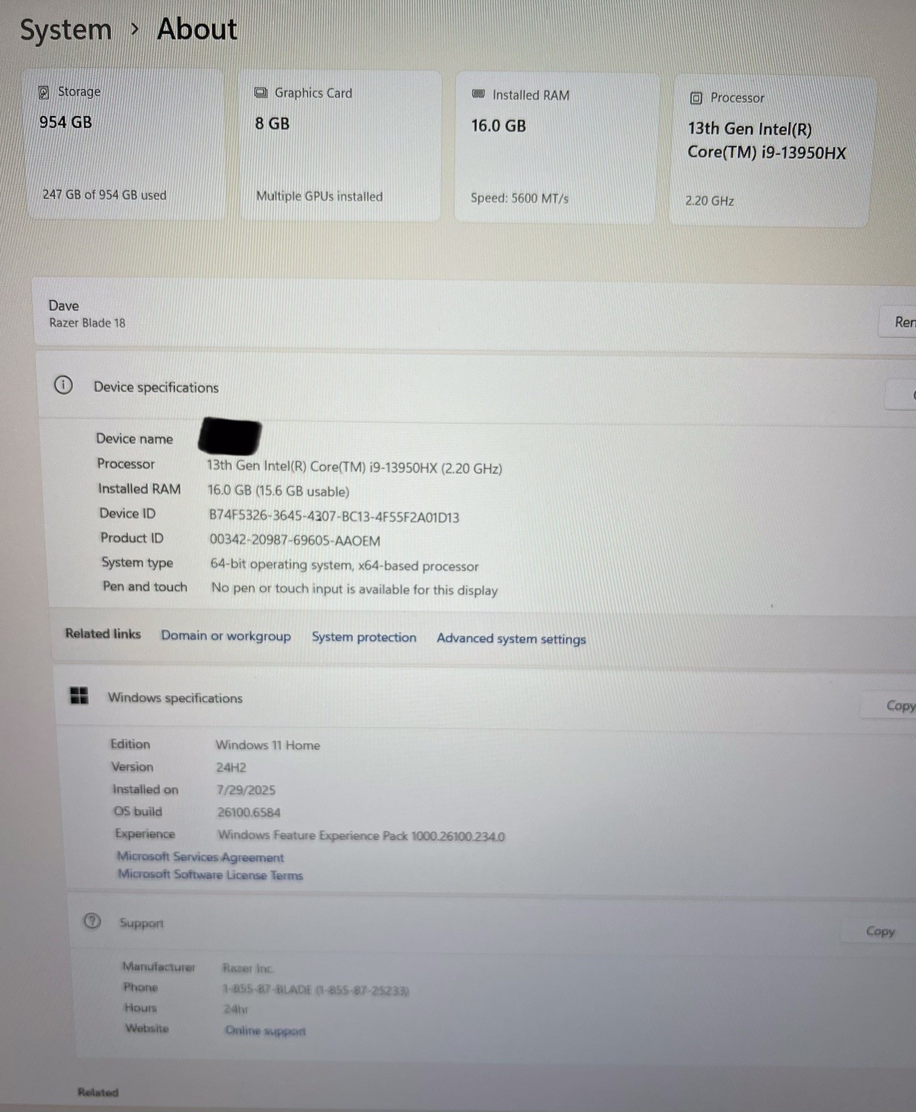 Razer Blade 18 RZ09-0484 18″ i9-13950HX 2.2GHz 16GB RAM 1TB SSD GeForce RTX 4060