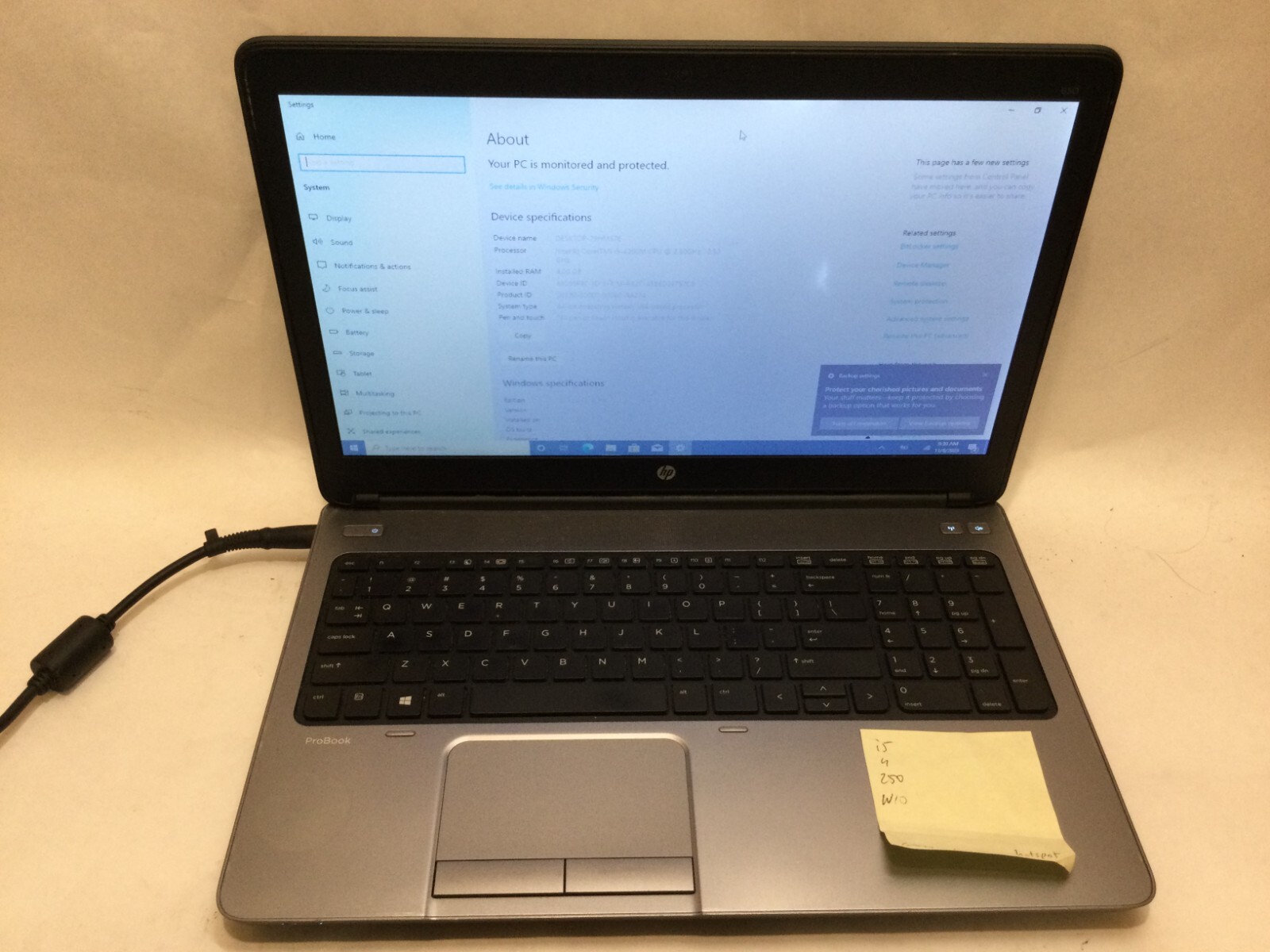 HP ProBook 650 G1 / Intel Core i5-4200M / Windows 10 Pro / C-GRADE W/ ADAPTER