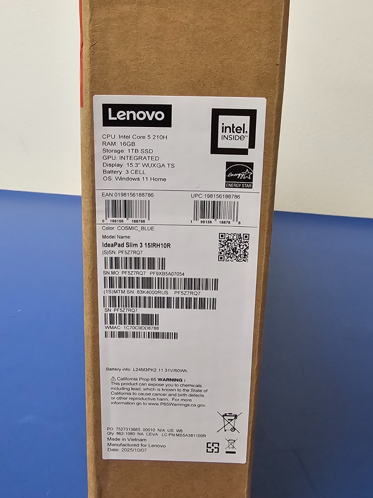 Lenovo Slim 3 15IRH10R, Intel Core 5 210H, 2.20 GHz, 16 GB RAM, 1 TB NVMe SSD