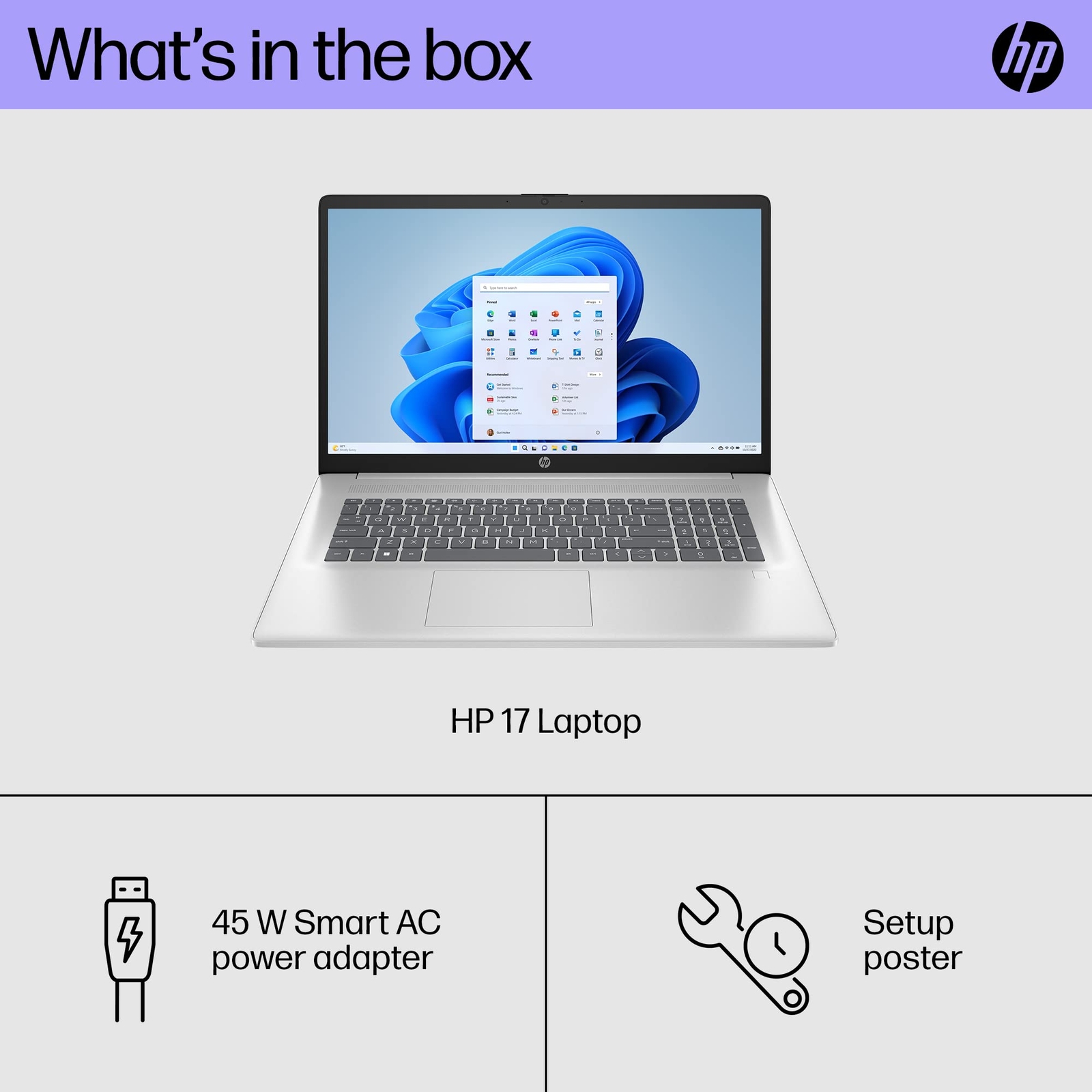 HP 17″ Laptop 12th i5-1235U 8GB 512GB SSD Win 11 Home 17-cn2099nr (2023),Silver