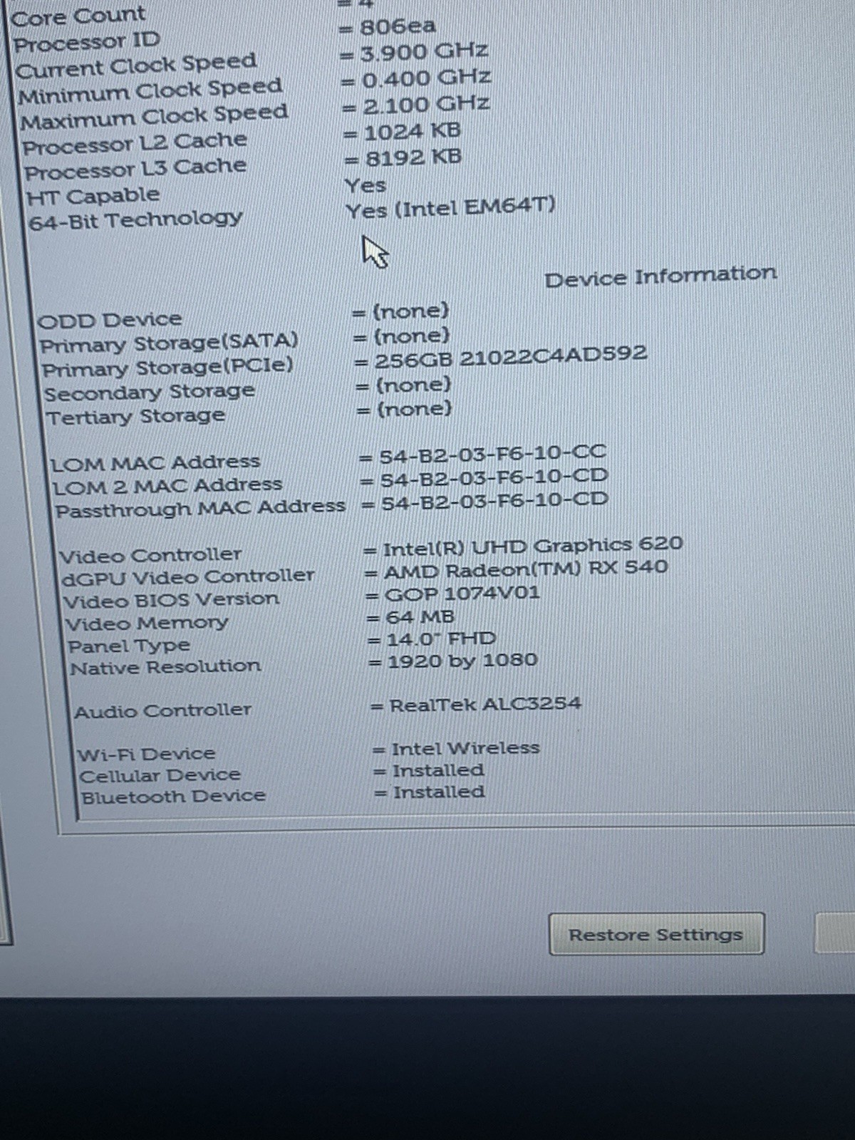 Dell Latitude 5420 Rugged 14″ Touch Core i7-8650U 1.90GHZ 16GB RAM 256GB SSD