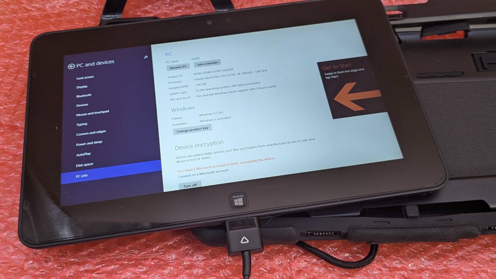 Dell Latitude 10 ST2 10.8″ Touchscreen Z2760 2GB 64GB Win 8 Tablet ~Dead Battery