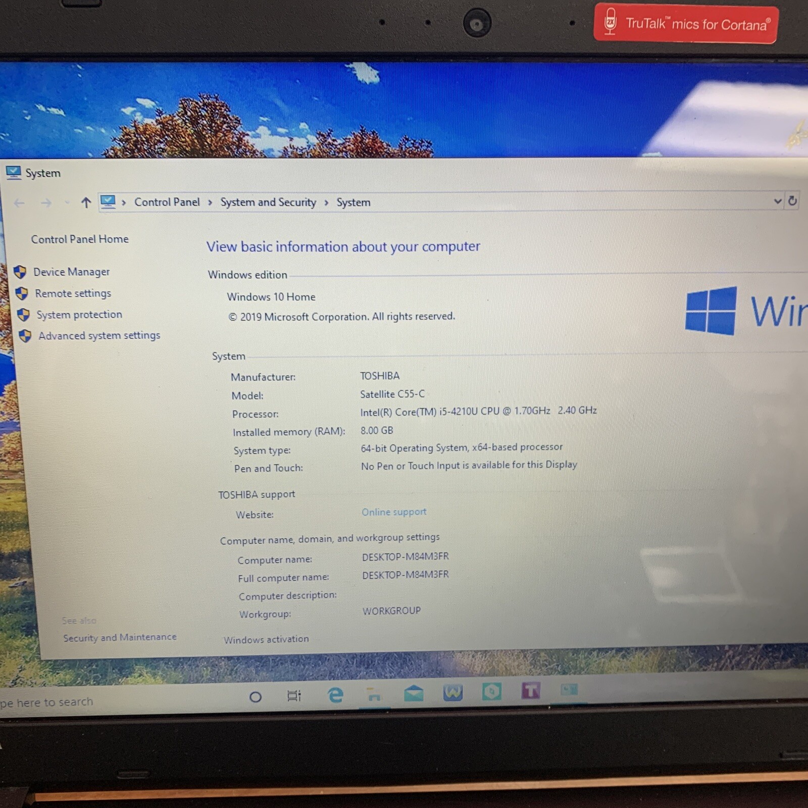 TOSHIBA SATELLITE C55-C5380 I5-4210U 2.40GHZ 750TB HD | 8GB RAM | WIN 10 PARTS