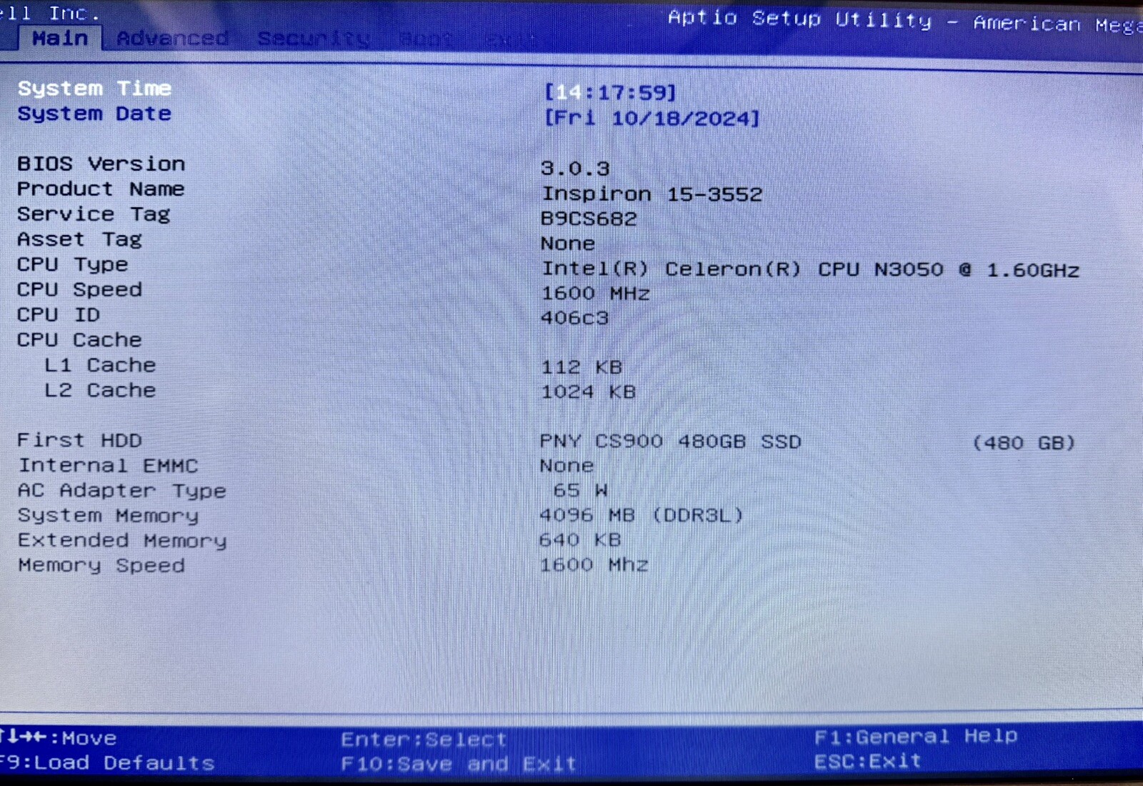 Dell Inspiron 15-3552 (Celeron N3050 1.6GHz 4Gb DDR3 and 480Gb SSD)