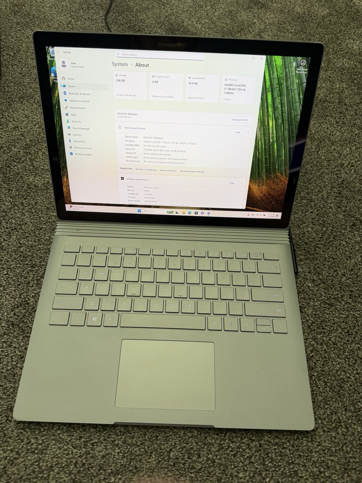 Microsoft Surface Book 3 13 QHD+ TOUCH i7-1065G7 1.3GHz 16GB 256GB SSD