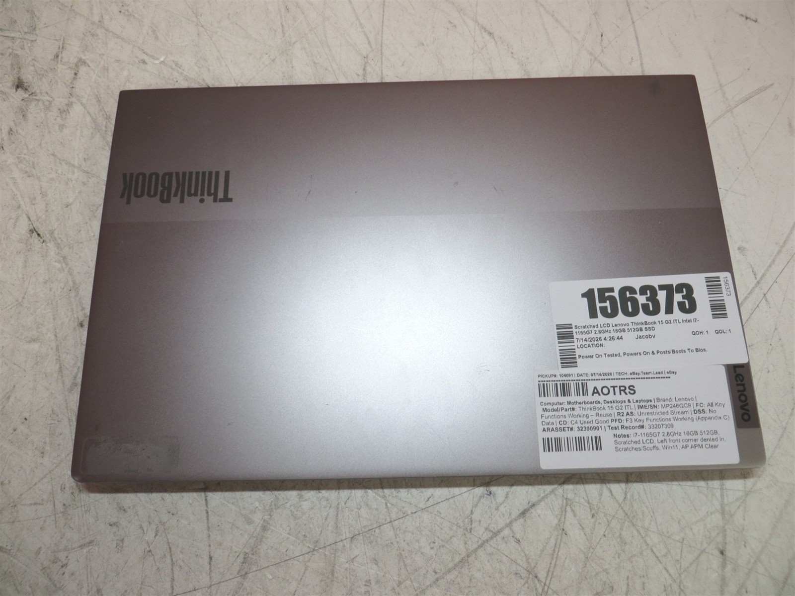 Scratched LCD Lenovo ThinkBook 15 G2 ITL Intel i7-1165G7 2.8GHz 16GB 512GB SSD