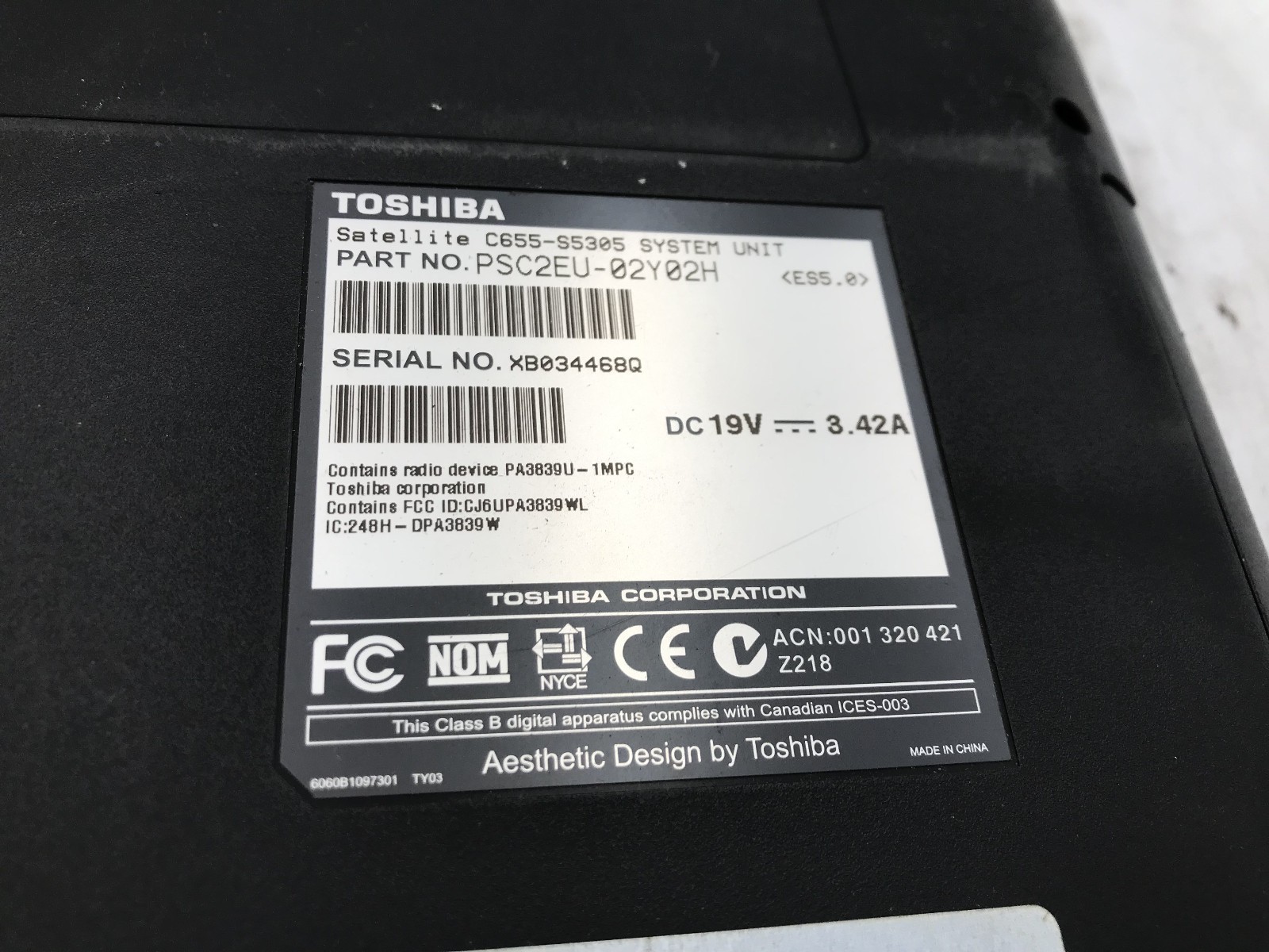 TOSHIBA SATELLITE C655 S5305 – FOR PARTS/BROKEN LCD – INTEL I3 2ND GEN -READ- BB