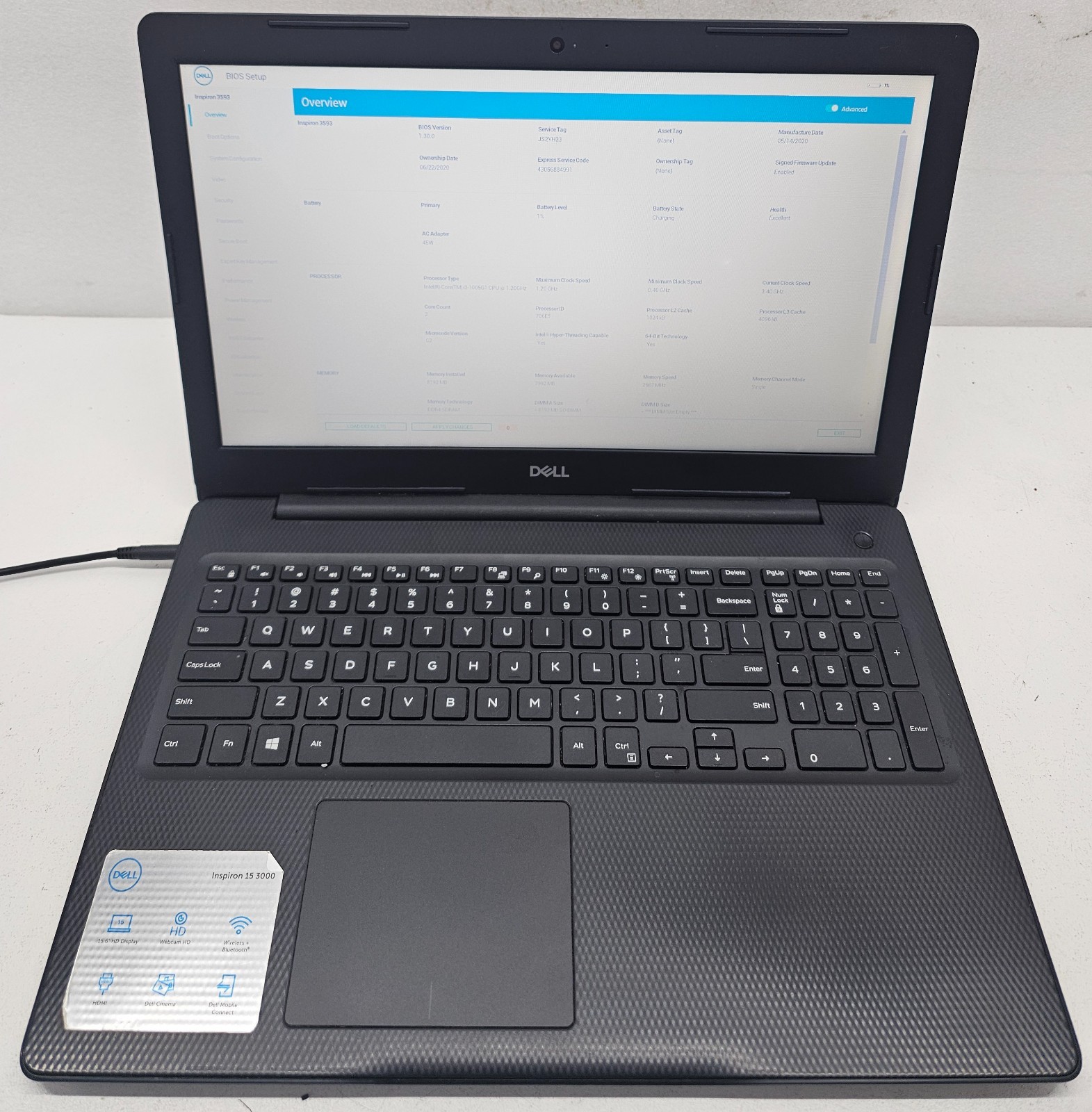 Dell Inspiron 3593 15.6″ Laptop Intel Core i3-1005G1 8GB Ram NO HD/OS (FL)