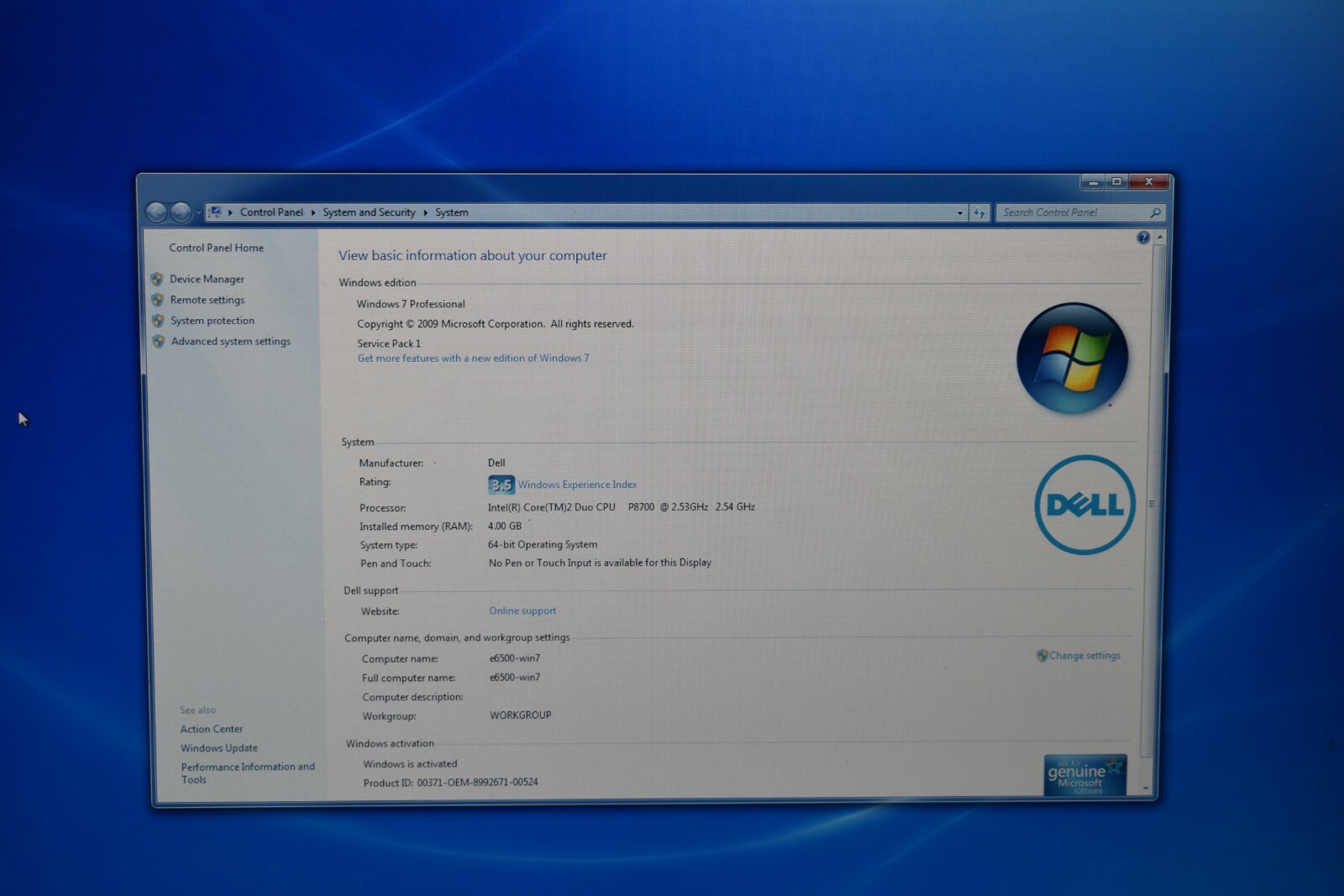 Dell Latitude E6500 P8700 2.53GHz 320GB HDD 1920×1200 WUXGA Windows 7 Pro 64-bit