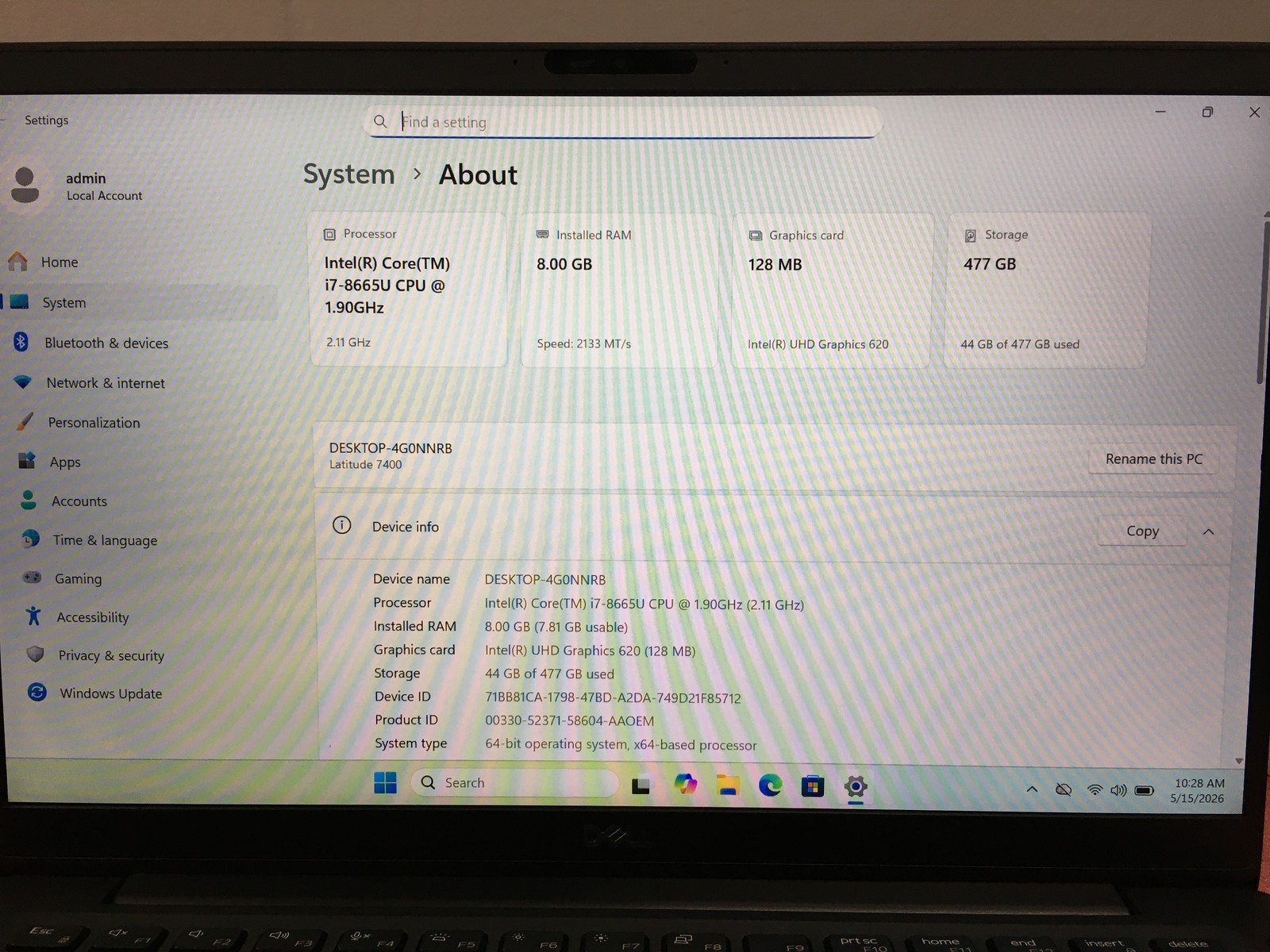 Dell Latitude 7400 14″ Intel Core i7-8665U 8GB 512GB SSD Win 11 Pro – LP48A