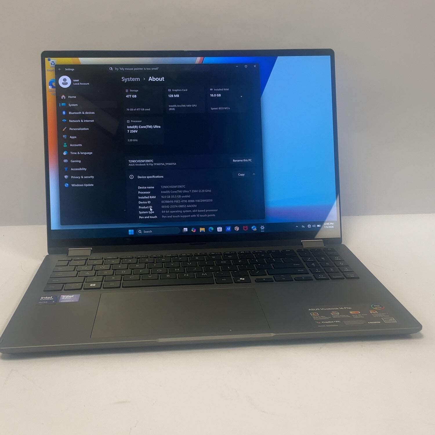 Asus Vivobook 16 Flip TP3607S 16″ Ultra 7 256v 2.2GHz 16GB RAM 512GB SSD