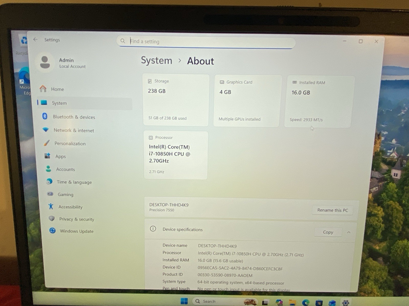 Dell Precision 7550 15.6 4K Intel i7-10850H 2.70GHz 16GB,256GB SSD Quadro T2000