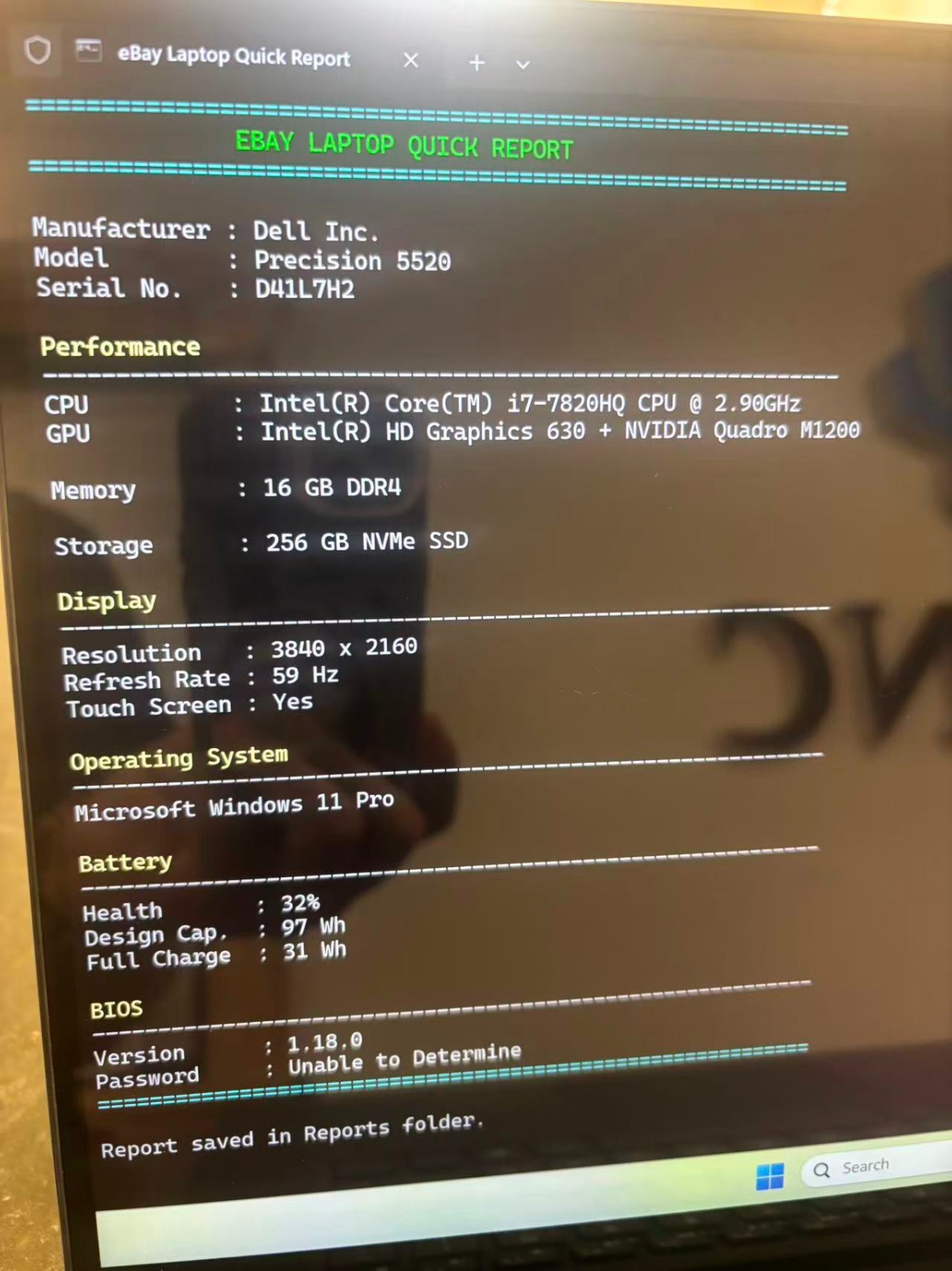 Dell Precision 5520 15.6 4K TOUCH i7-7820HQ 2.90GHz 16GB 512GB SSD Quadro M1200