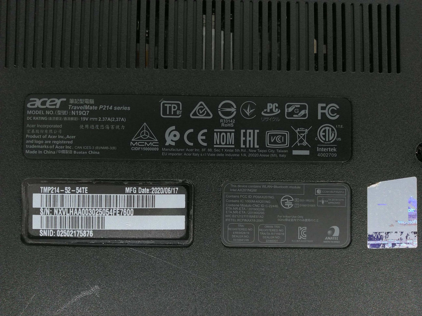 Acer travelmate P214-52 i5-10210 1.6ghz 8gb ram 256gb SSD NXVLHAA003025054FE7600