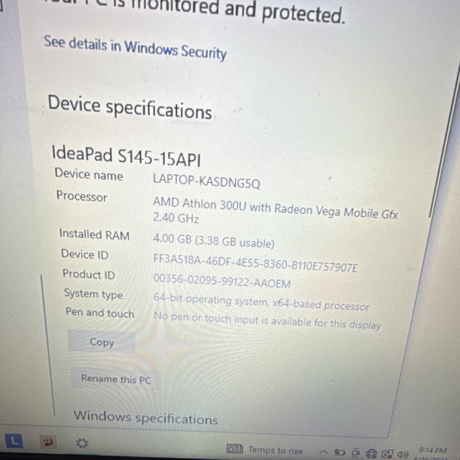 Lenovo IdeaPad S145-15API Laptop AMD Athlon 300U 4GB 15.6″ Vega Windows 10