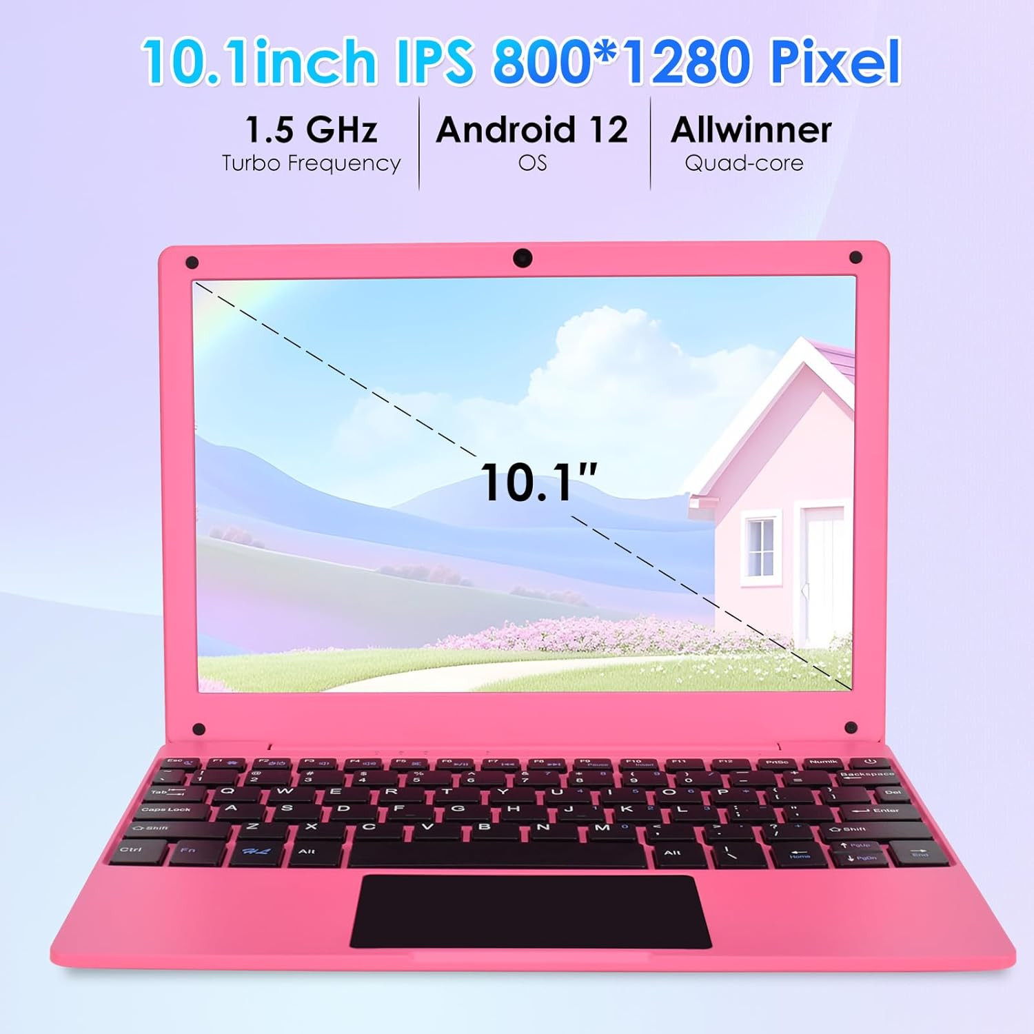 Mini 10.1 Inch Android 12 Laptop Computer, Portable Small Netbook Computer with