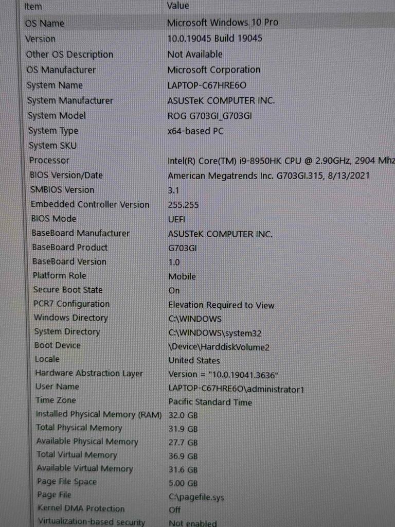 —ASUS ROG G703GI i9-8950HK 2.9ghz 32GB RAM GTX 1080 8GB VRAM 512GB SSD 2TB HDD