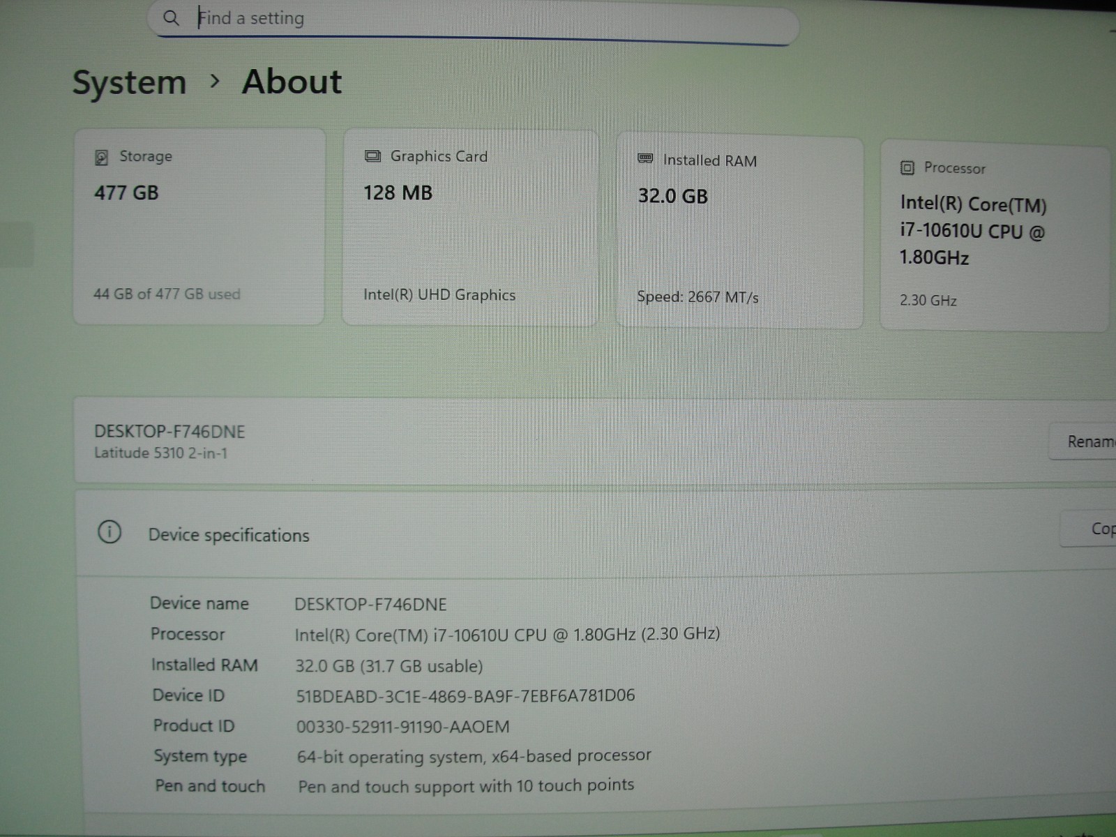 Dell Latitude 5310 2n1 13.3″ FHD TOUCH i7-10 vPRO 1.8GHz 32GB 512GB SSD W11P +PA