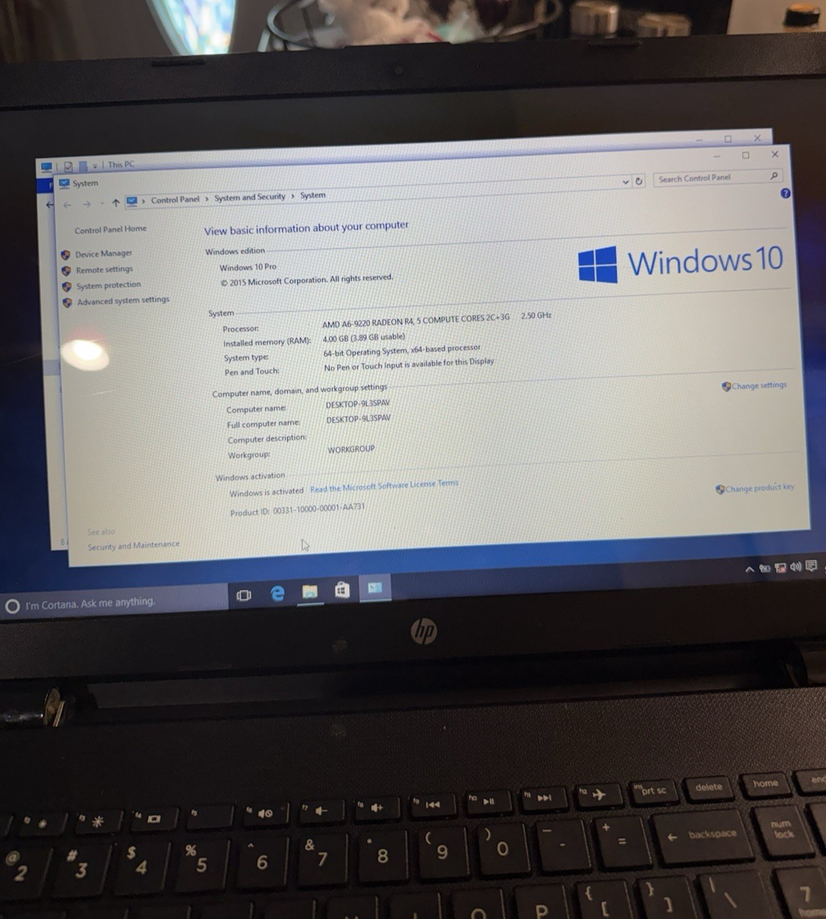 HP 255 G6 / AMD A6-9220 R4 5 CC. 2C+3G @ 2.50GHz/ 500GD 4GB RAM WIN 10 PRO