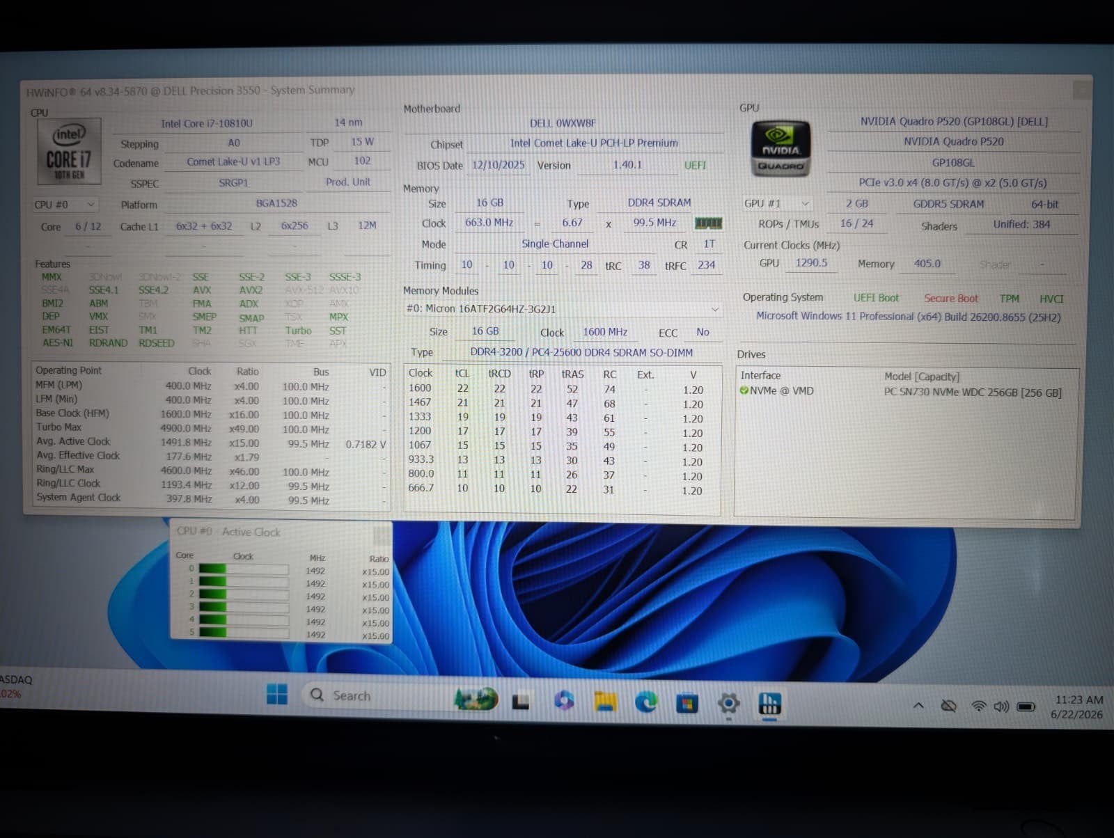 15″ Dell Precision 3550 | i7 10th 16GB RAM 256GB SSD | FHD NVIDIA P520 Backlit