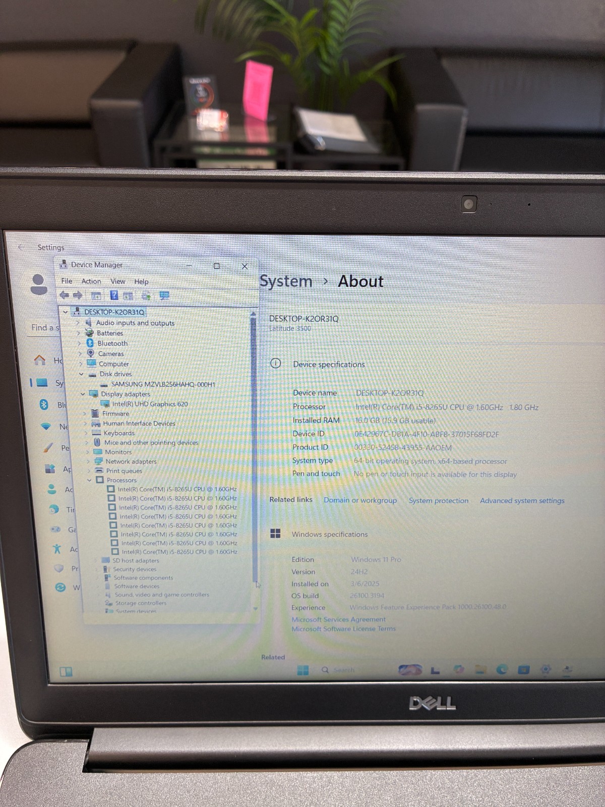 Dell Latitude 3500: 15.6″ / i5-8265U / RAM 16Gb / SSD 256Gb / Win 11 Pro