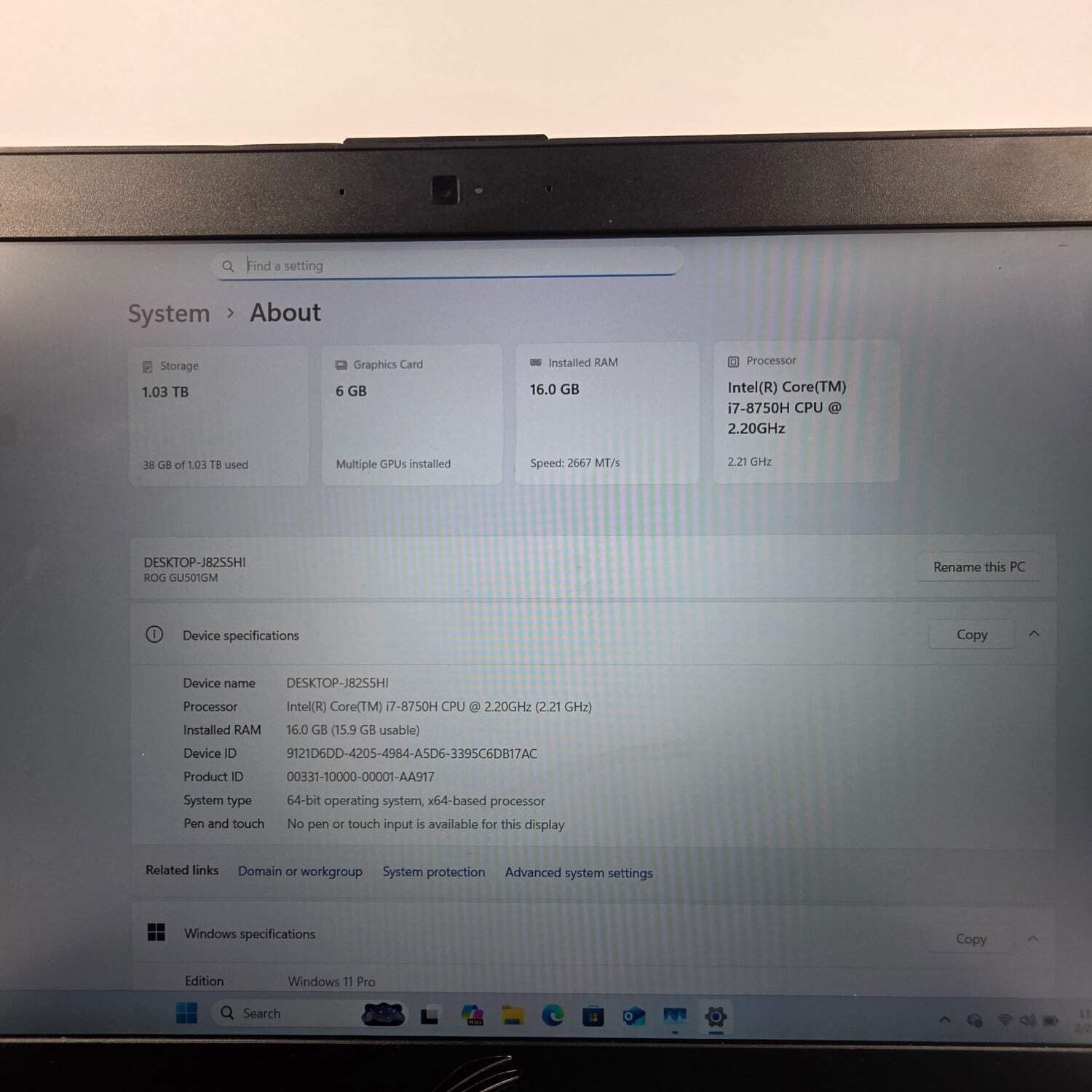Broken ASUS ROG GU501GM GU501G 15.6″ i7-8750H 2.2GHz 16GB RAM 128GB Hybrid