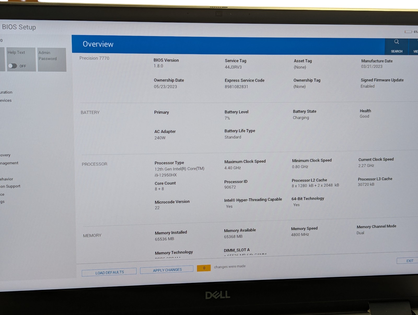 Dell Precision 7770 i9-12950HX 17.3″ 64GB RAM 1TB SSD Grade C Low Battery
