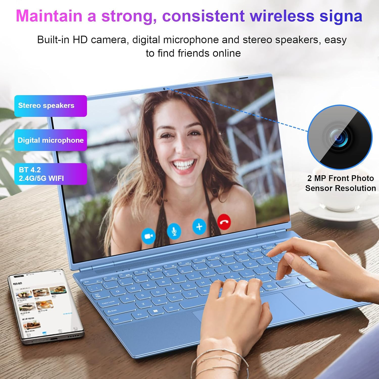 Laptop 14 Inch Celeron N5095 up to 2.9Ghz, Win 11 Laptop with 8+256GB SSD Extens