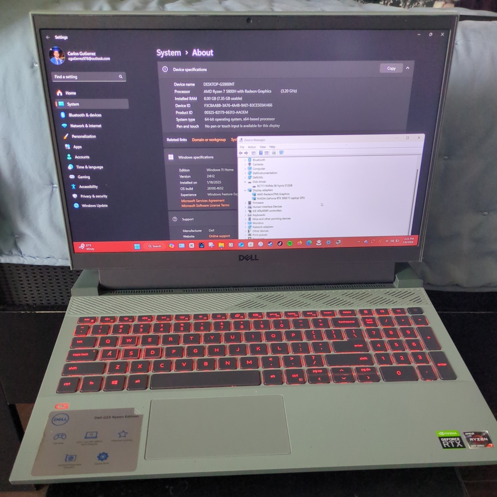 Dell G15 5515 15.6″ Ryzen 7 5800H 3.2GHz 8GB RAM 512GB SSD RTX 3050Ti