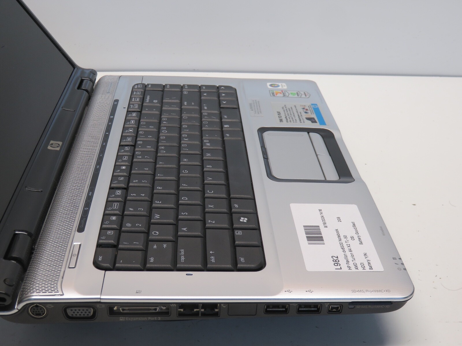 HP Pavilion dv6500 DV6636NR AMD Turion 64 X2 TL-50 1900MHz 2GB NO HDD No Batt