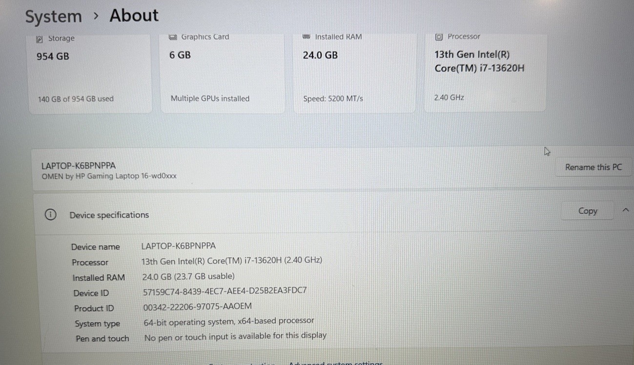 HP OMEN 16 Laptop | i7-13620H | RTX 4050 | 144Hz | 24Gb RAM| 1 Tb NVME