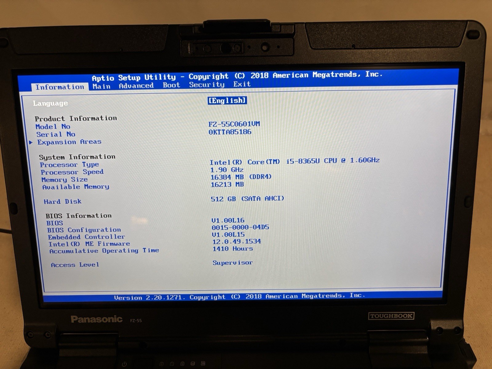 Panasonic Toughbook FZ-55 14″ Intel i5-8365U, 32GB DDR4. Win11Pro, Touch