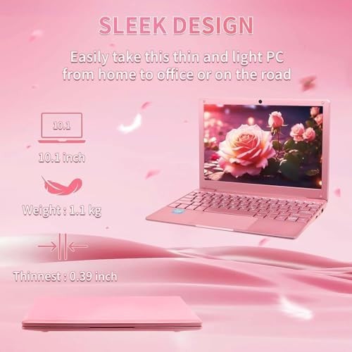 10.1″ Pink Portable Mini Laptop 8GB RAM 256GB SSD WiFi HDMI Bluetooth