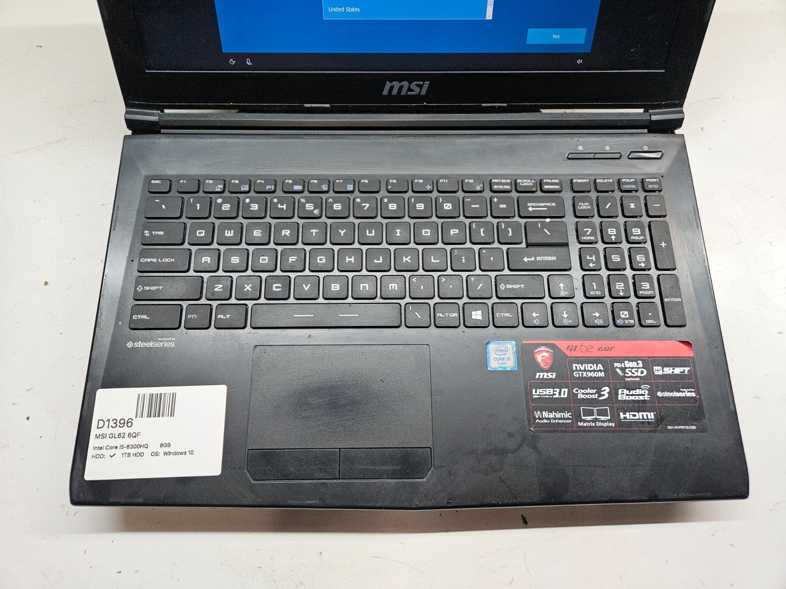 MSI GL62 6QF Intel Core i5-6300HQ 2.3GHz 8GB 1TB HDD WIN 10 GTX 960M NO BAT
