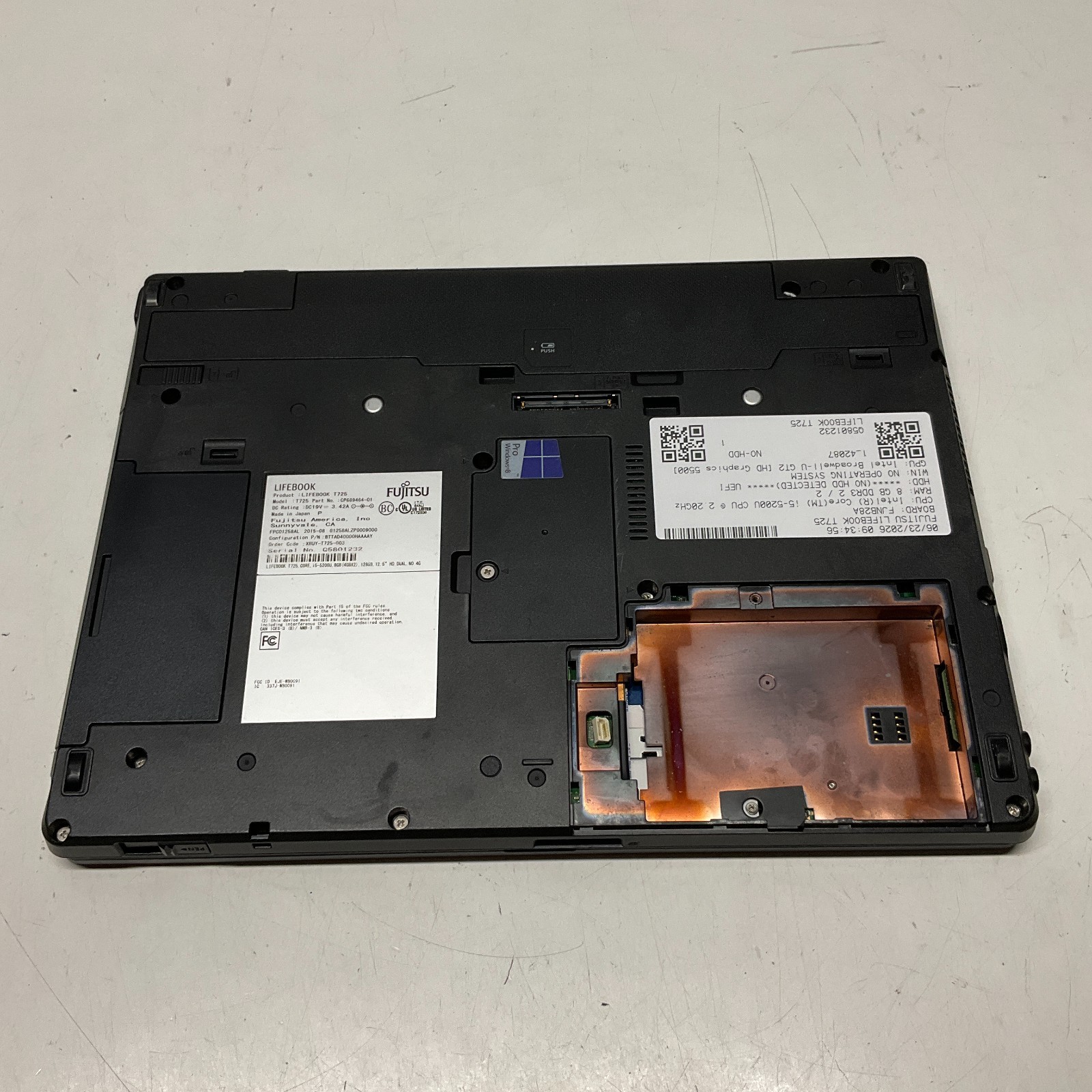 Fujitsu Lifebook T725 13.3” Laptop Intel Core i5-5200U @ 2.20 GHz 8GB BIOS READ