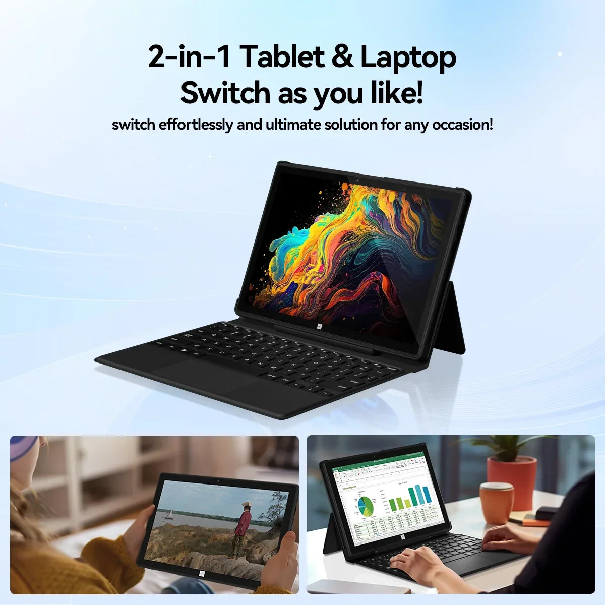 10.1″ 2-in-1 Laptop Tablet PC Win 11 8GB 128GB Intel N4120