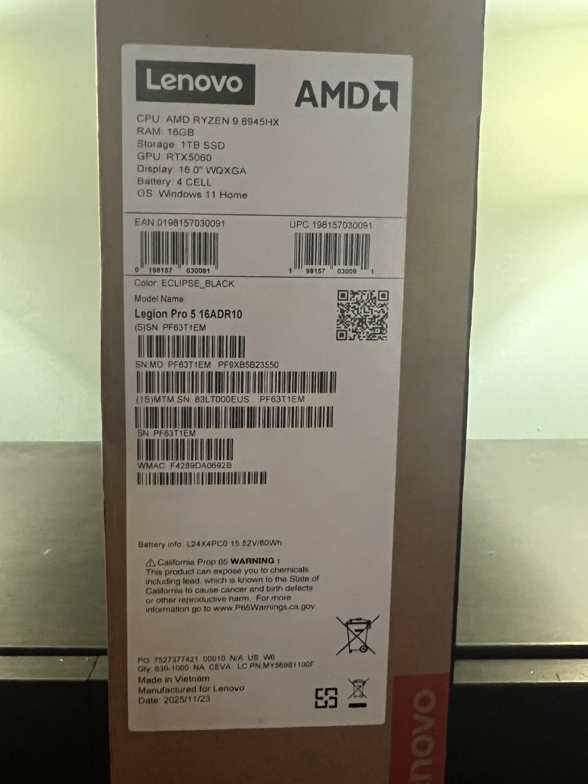 Lenovo Legion Pro 5 16″ 2.5K Gaming Laptop AMD Ryzen 9 8945HX 2023 RTX 5060