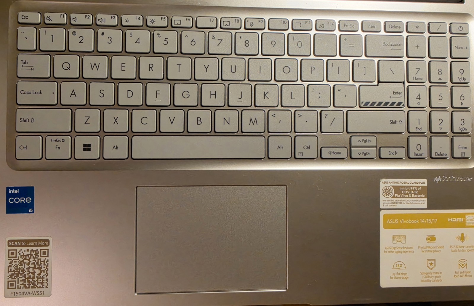 Display ASUS Vivobook 15.6” Laptop, Intel i5-U15, 8GB, 512GB, Windows 11 Home,