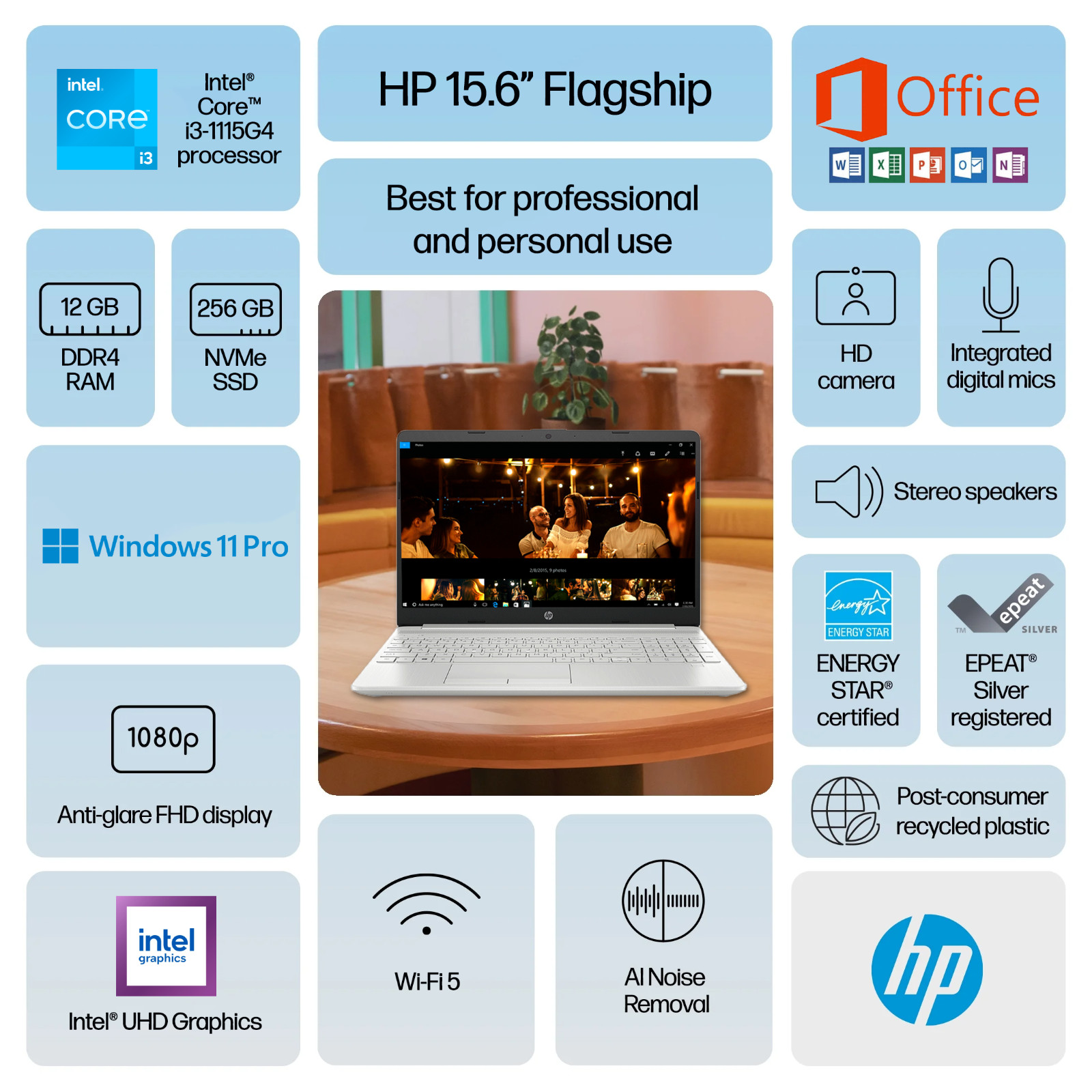 HP Laptop Computer 15.6″ Intel i3 FHD 12GB RAM&256GB SSD Win 11 Pro Office 2024
