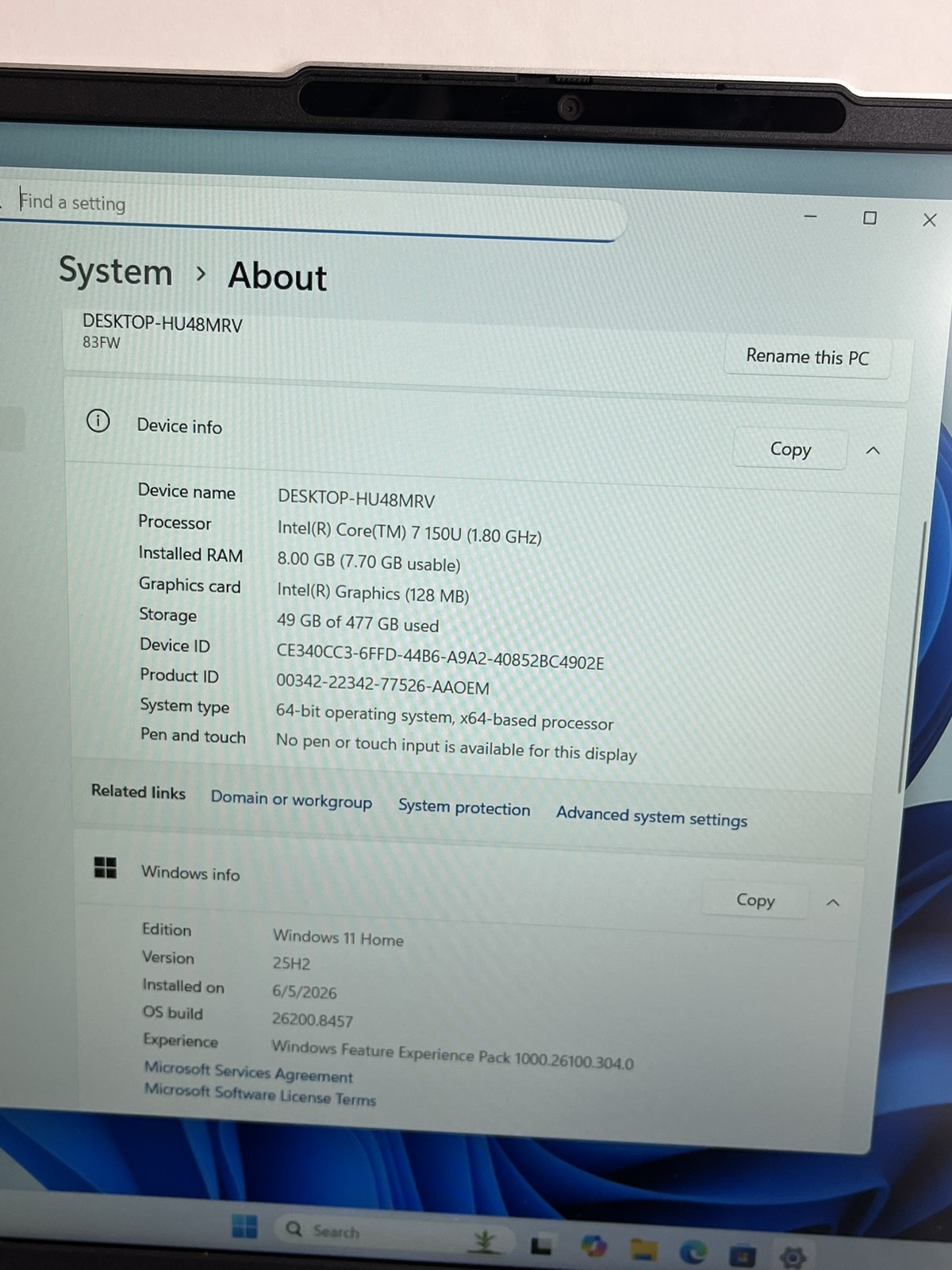 Lenovo IdeaPad Slim 5 16IRU9 CORE 7 150U 1.8GHz 8GB RAM 512GB Windows 11