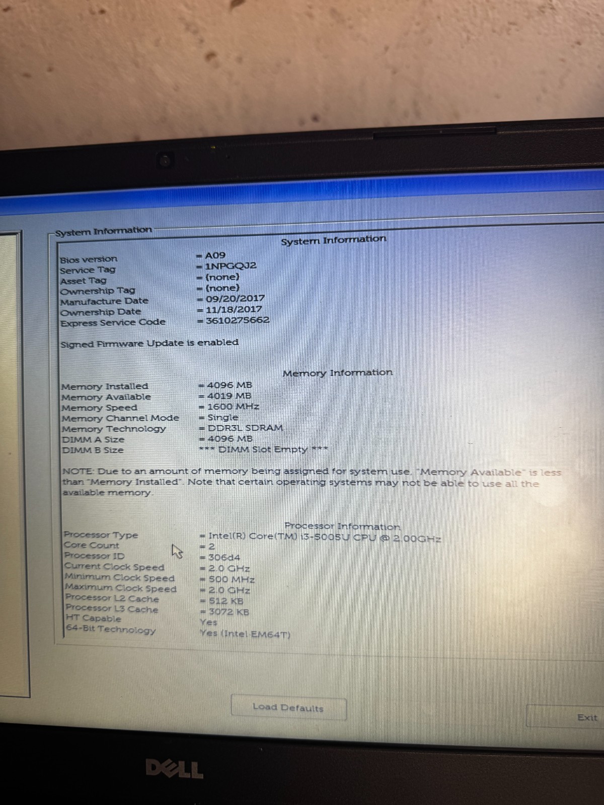 Dell Latitude 3560 Core I3-5005U Laptop For Parts/Repair #6427