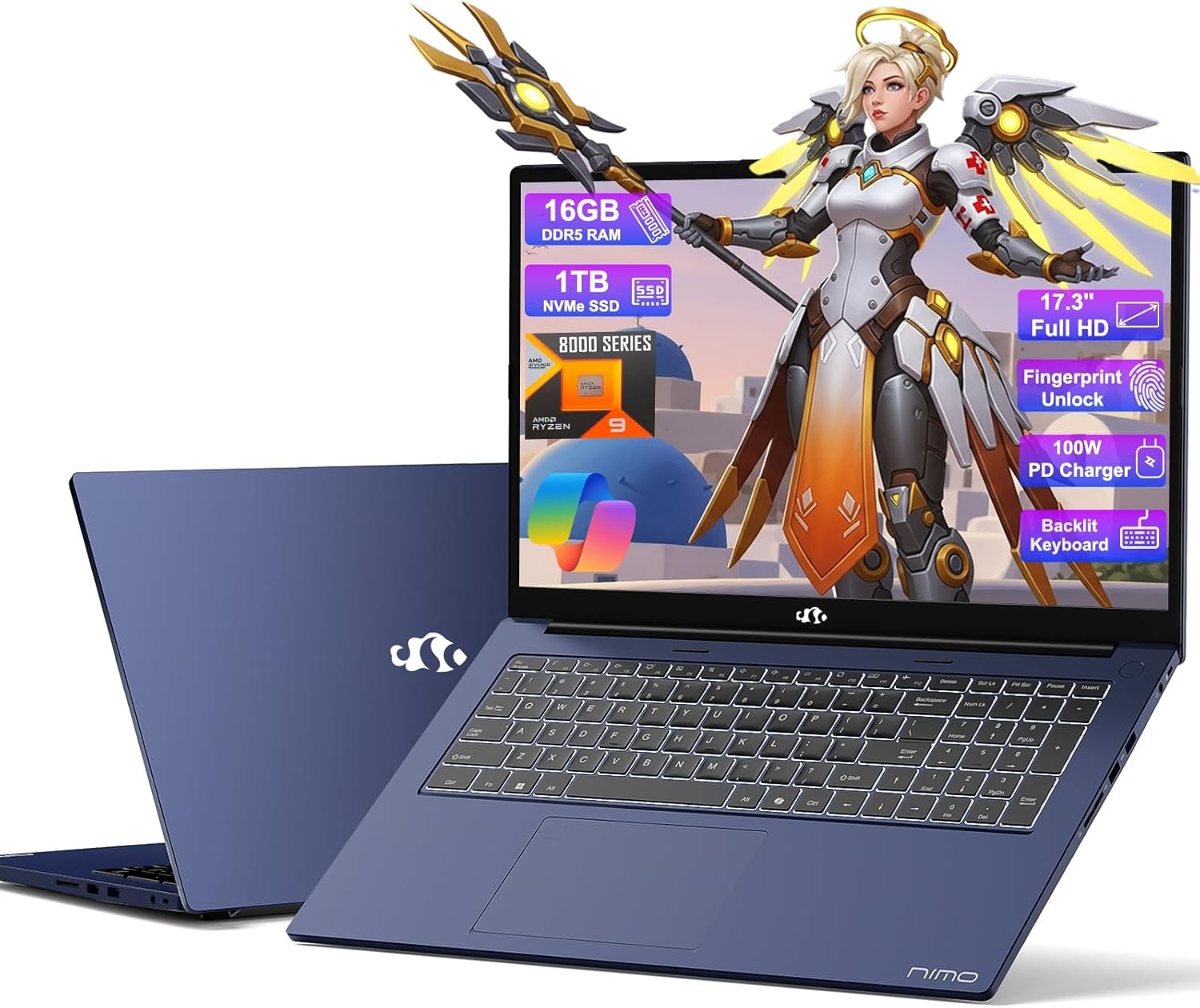 NIMO 17.3 Gaming Laptop Ryzen 9 8945HS 16GB RAM 1TB SSD for Copilot VR Ready