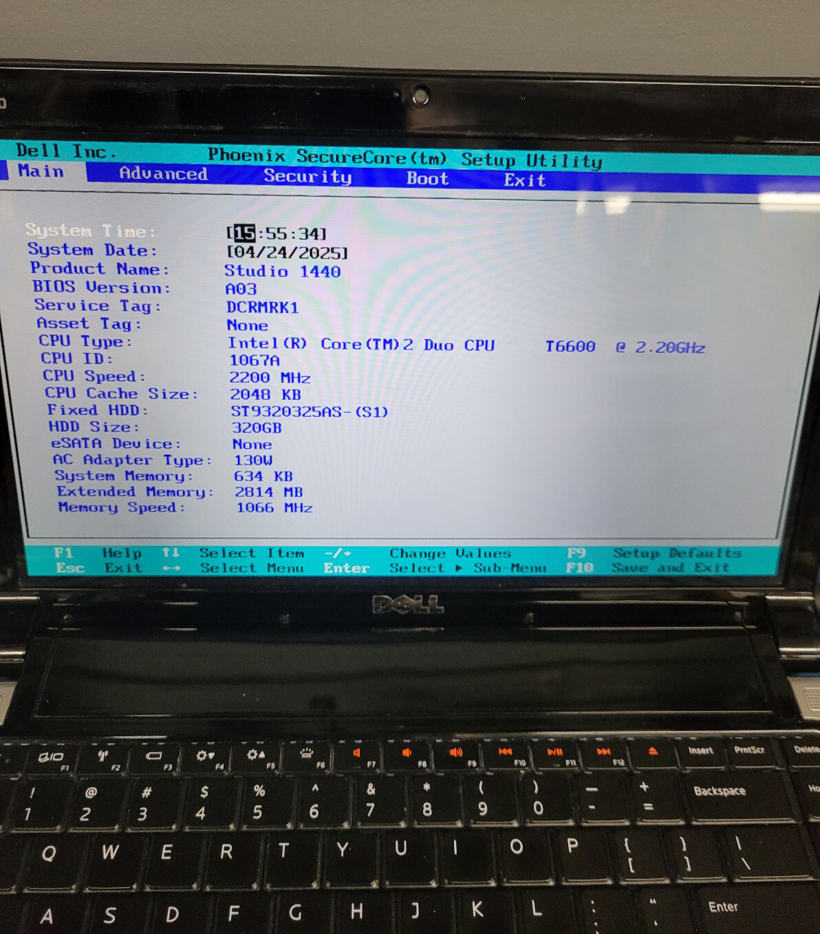 Dell Studio 1440 (PP40L) Laptop Intel Core Duo T6600 @2.20GHz 644 KB RAM No HDD