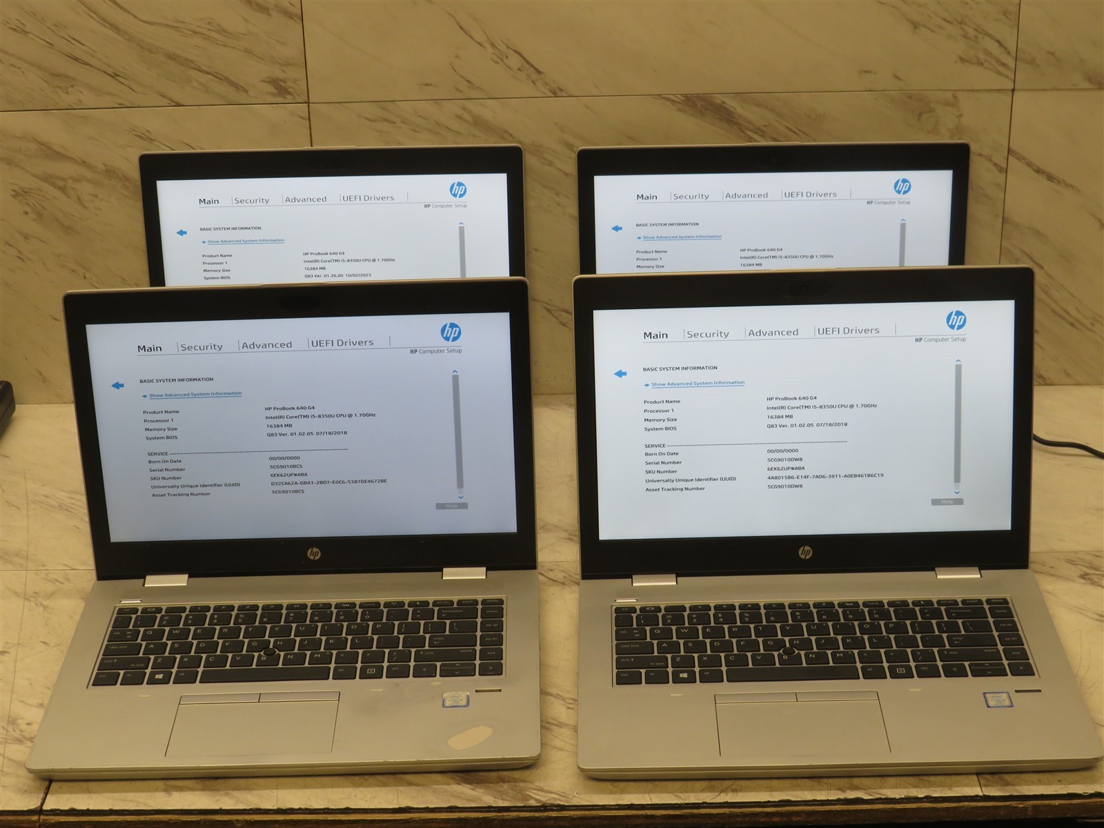 Lot of 4 HP ProBook 640 G4 16GB RAM Intel Core i5-8350U@1.70GHz 14″