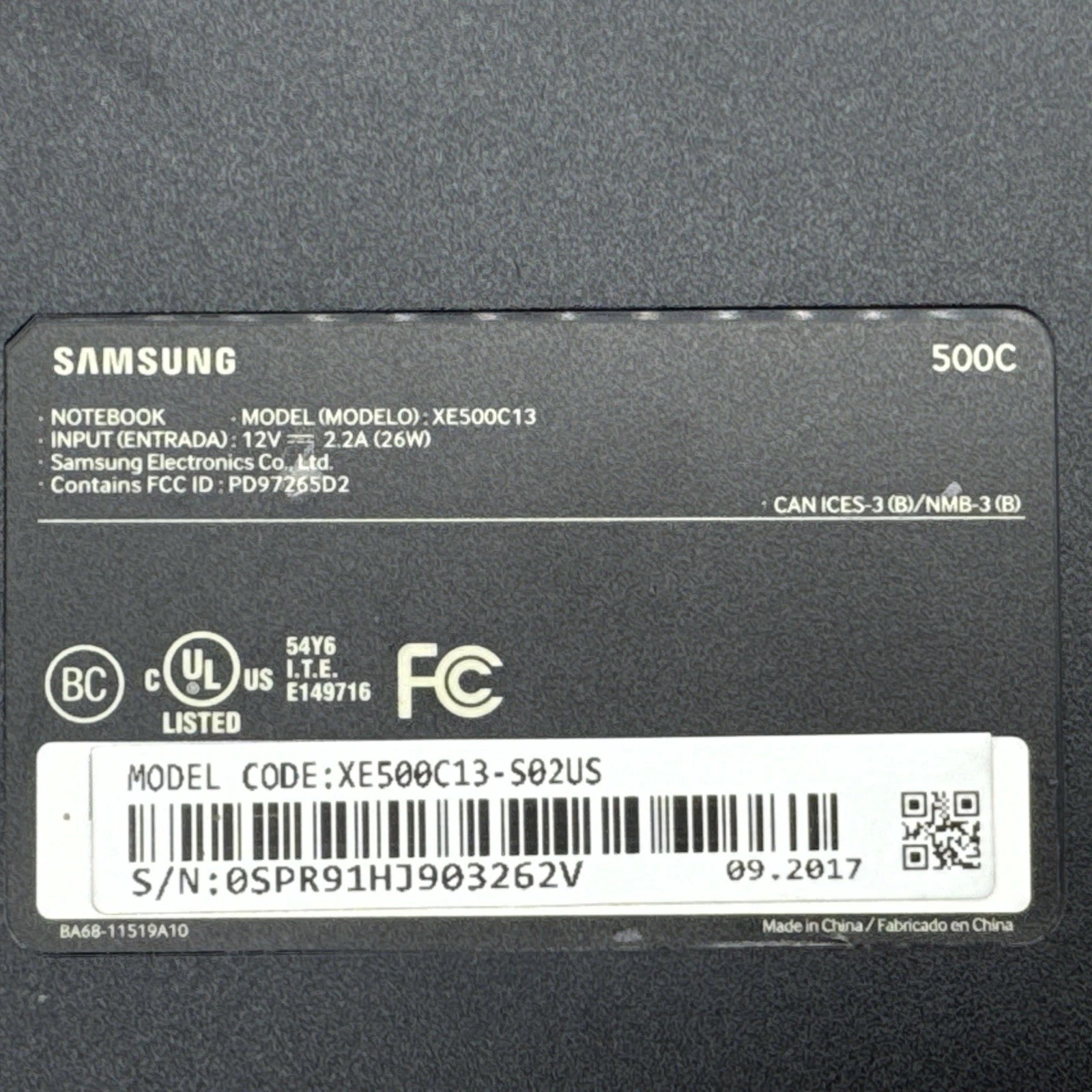 Samsung Chromebook 3 XE500C13 11.6in. 16GB, Intel Celeron N, 2.48GHz, 2GB Tested