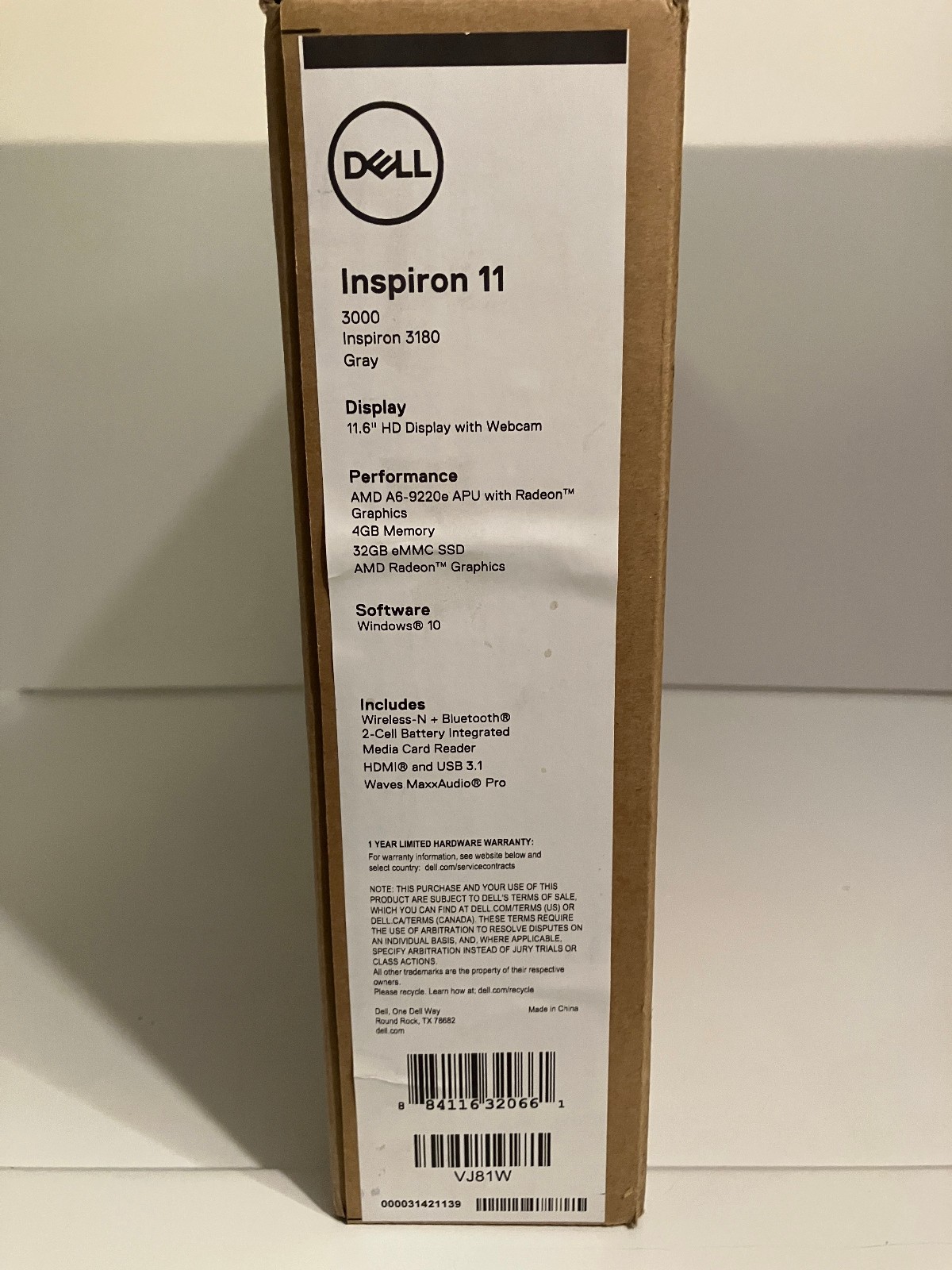 DELL Inspiron 11 3180 11.6″ Laptop Gray AMD A6-9220e/4GB RAM/32GB eMMCSSD/Win10