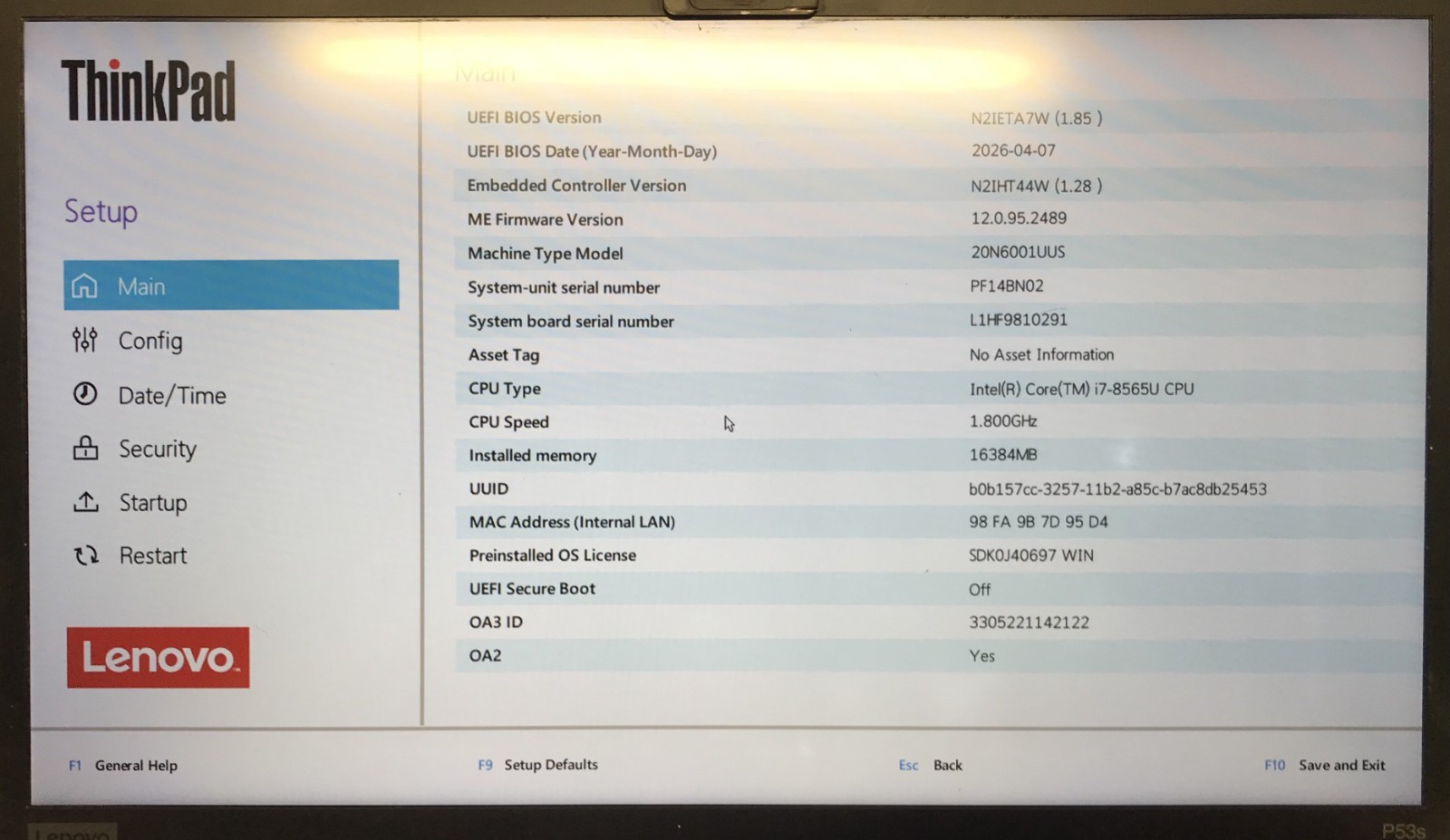 Lenovo ThinkPad P53s 15.6″ Laptop i7-8565U 16GB RAM 512GB NVMe, As Is