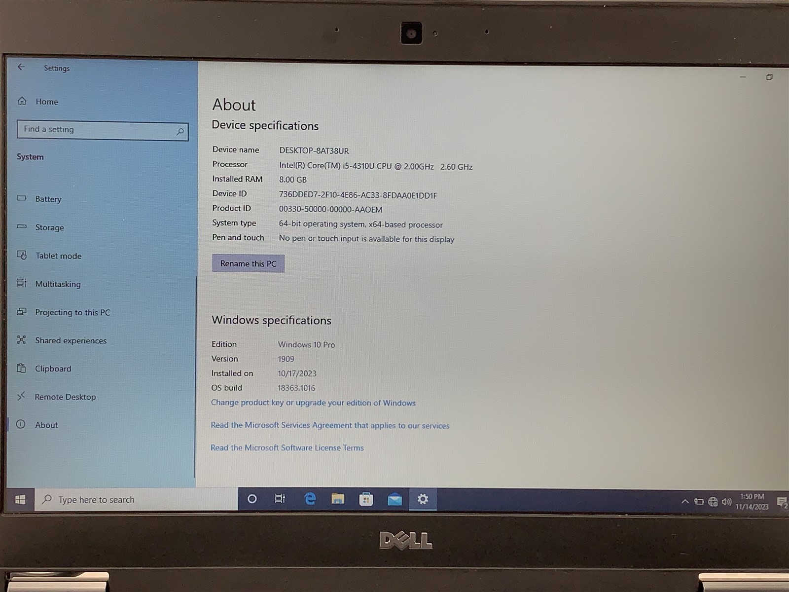 Dell Latitude E7240 Intel Core i5-4310U 2.00GHz 256 SSD 8GB RAM Laptop Win10 Pro